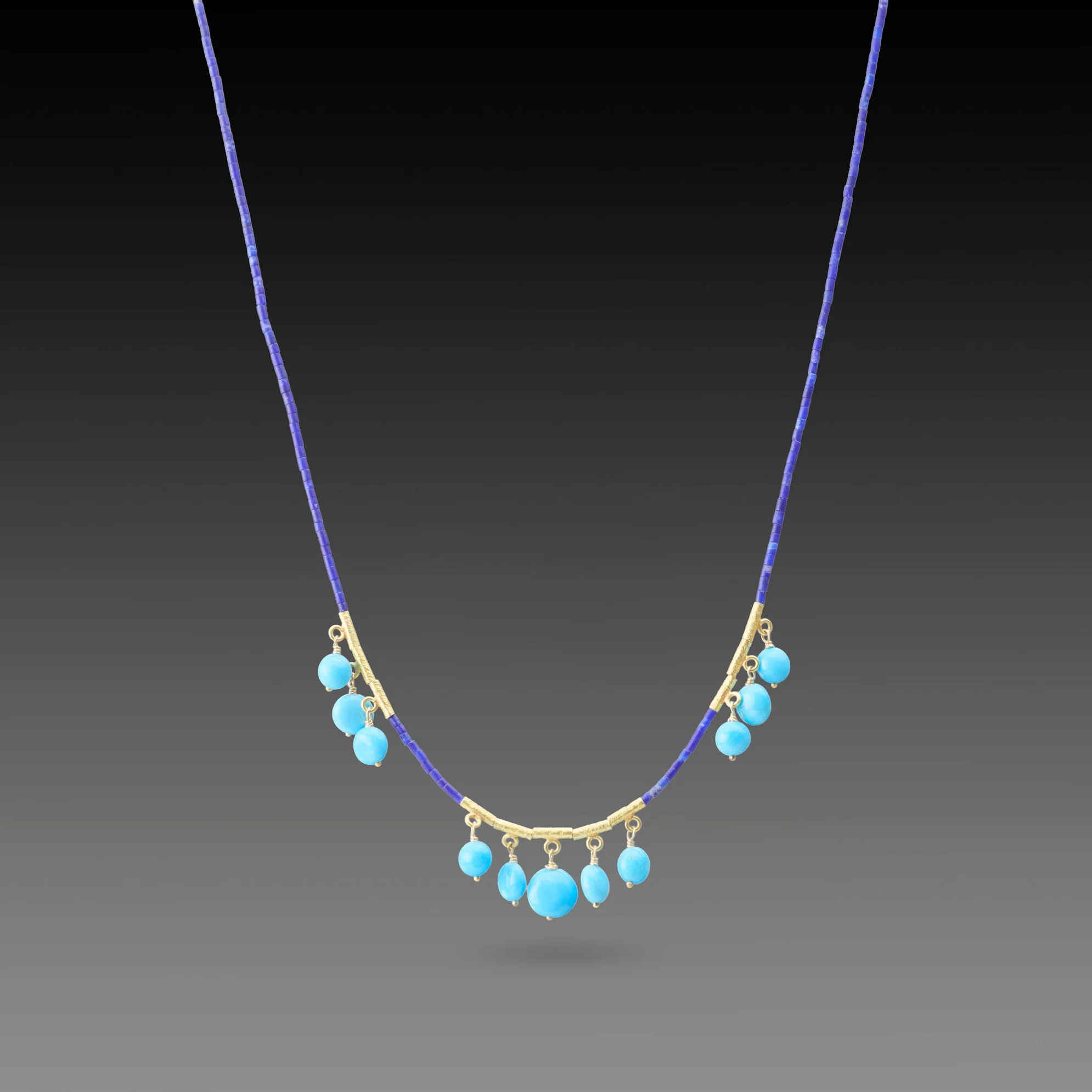 Lapis Necklace with Turquoise Fringe
