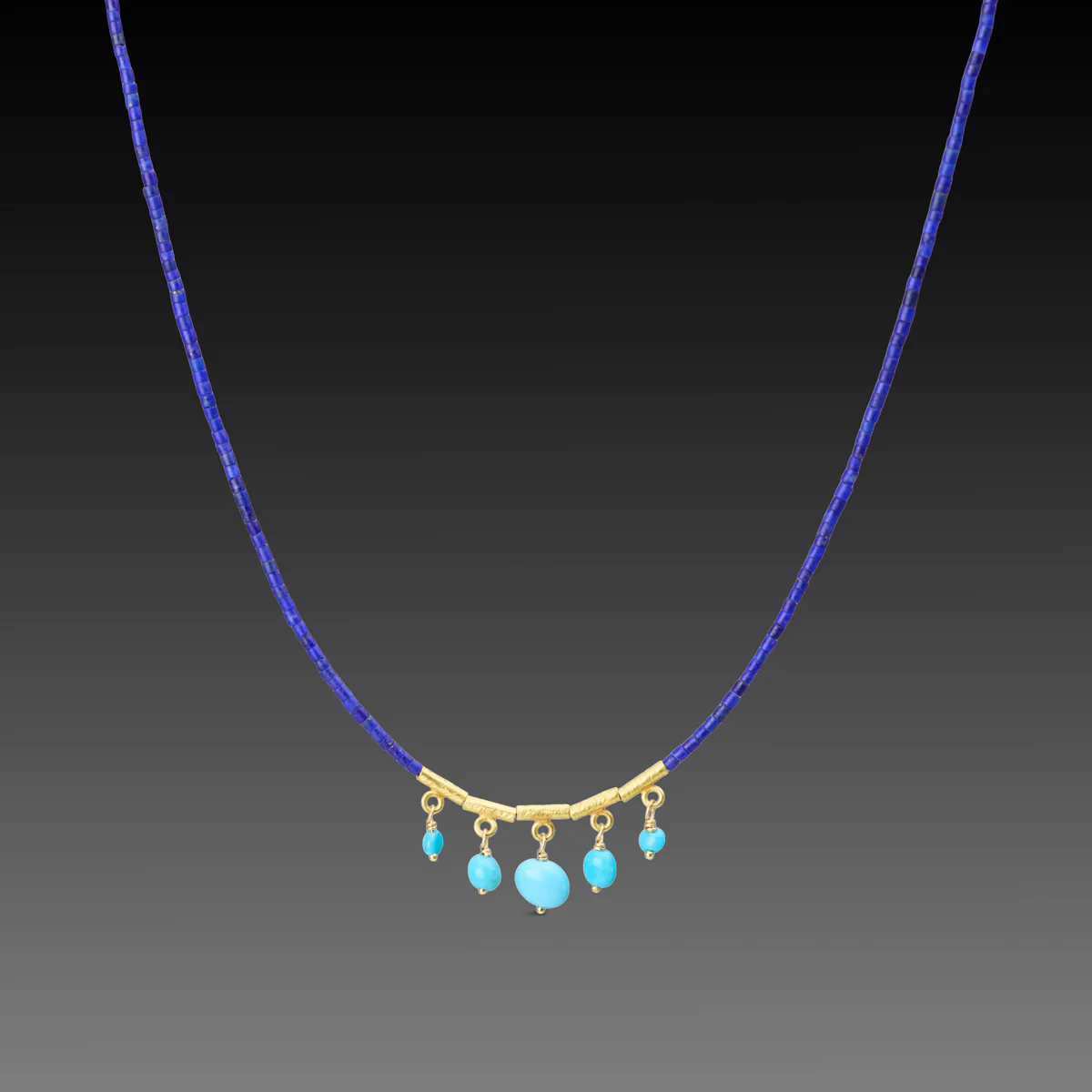 Lapis Necklace with Turquoise Fringe