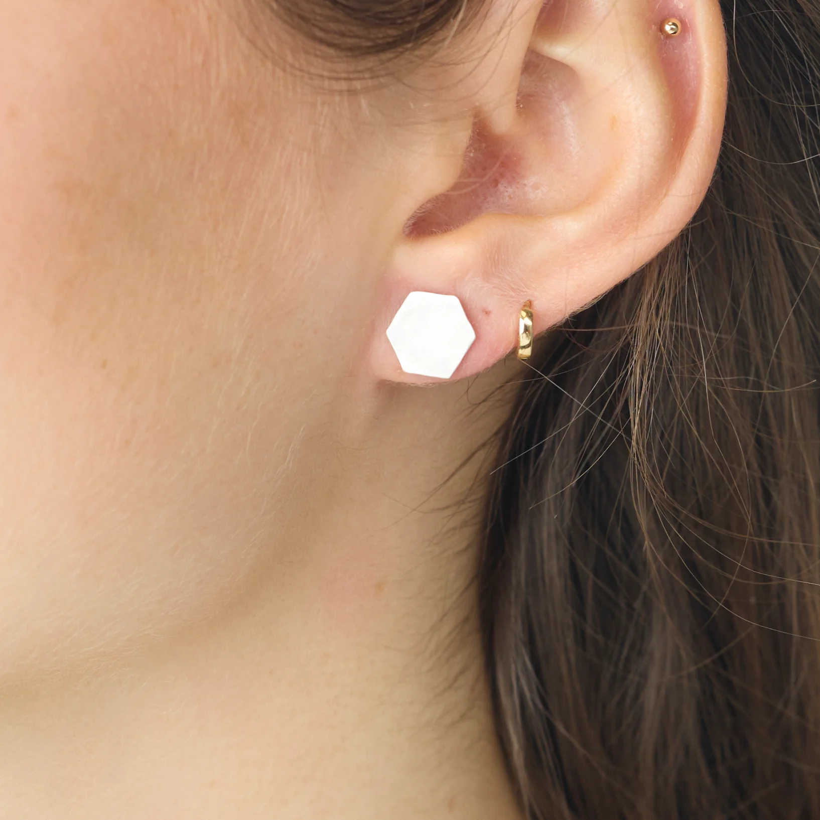 Large Hexagon Stud Earrings - Image 2