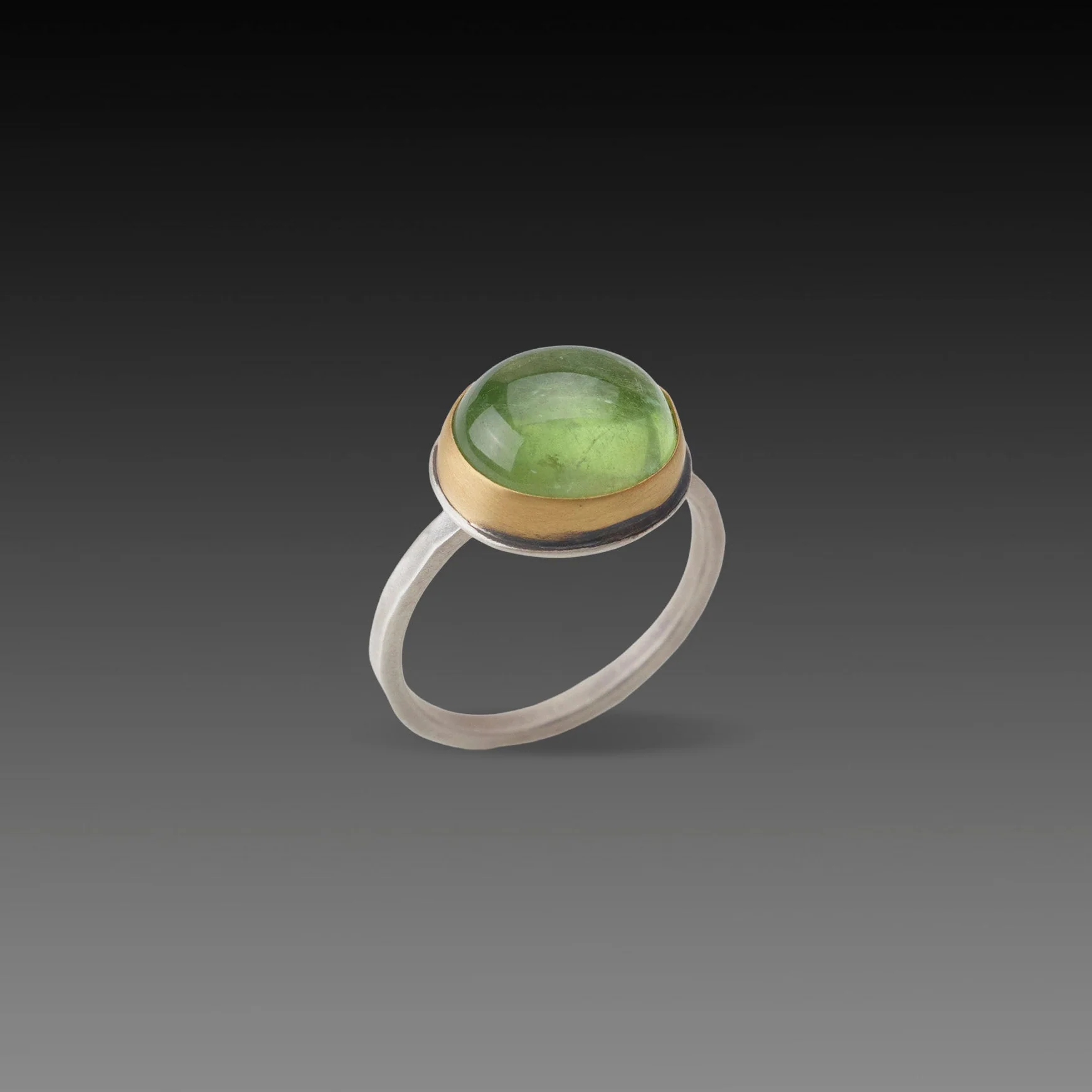 Lime Green Tourmaline Ring with Diamond - Image 3
