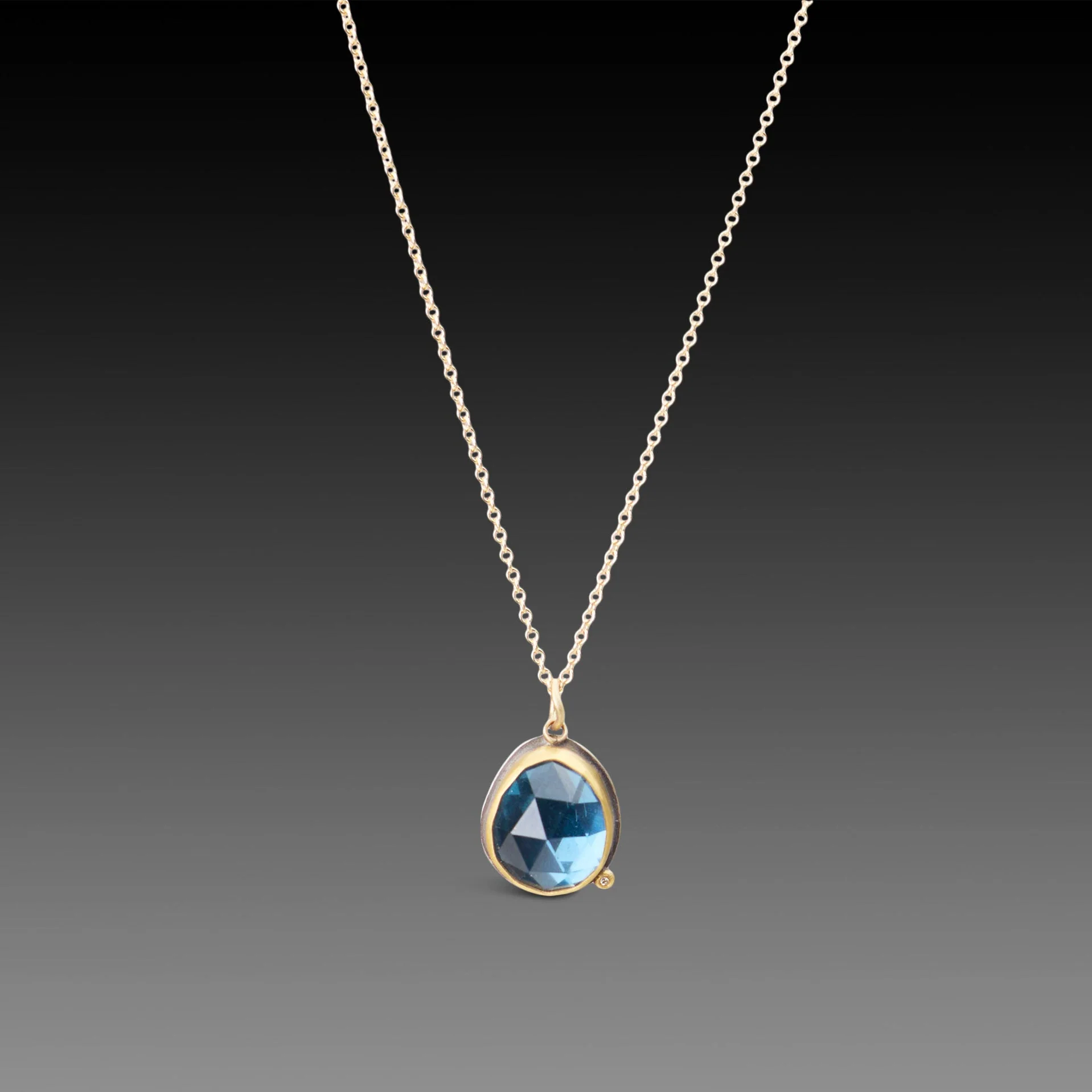 London Blue Topaz Necklace with Diamond Dot