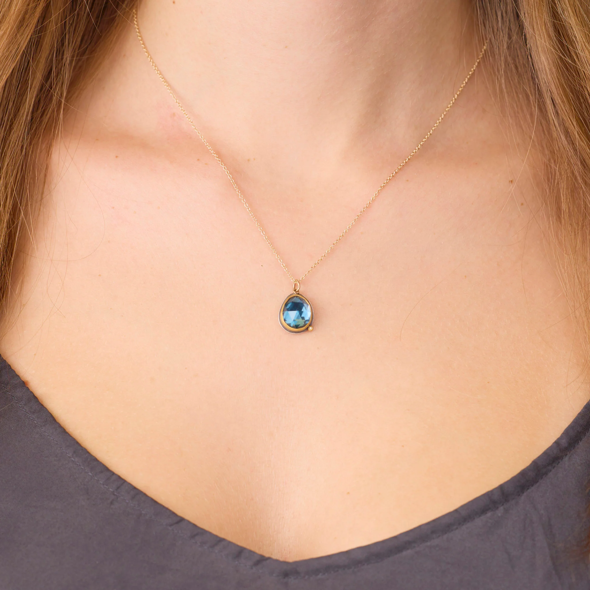 London Blue Topaz Necklace with Diamond Dot - Image 2