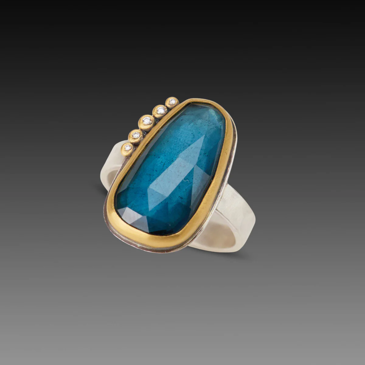 London Blue Topaz Ring with Diamond Arc - Image 3