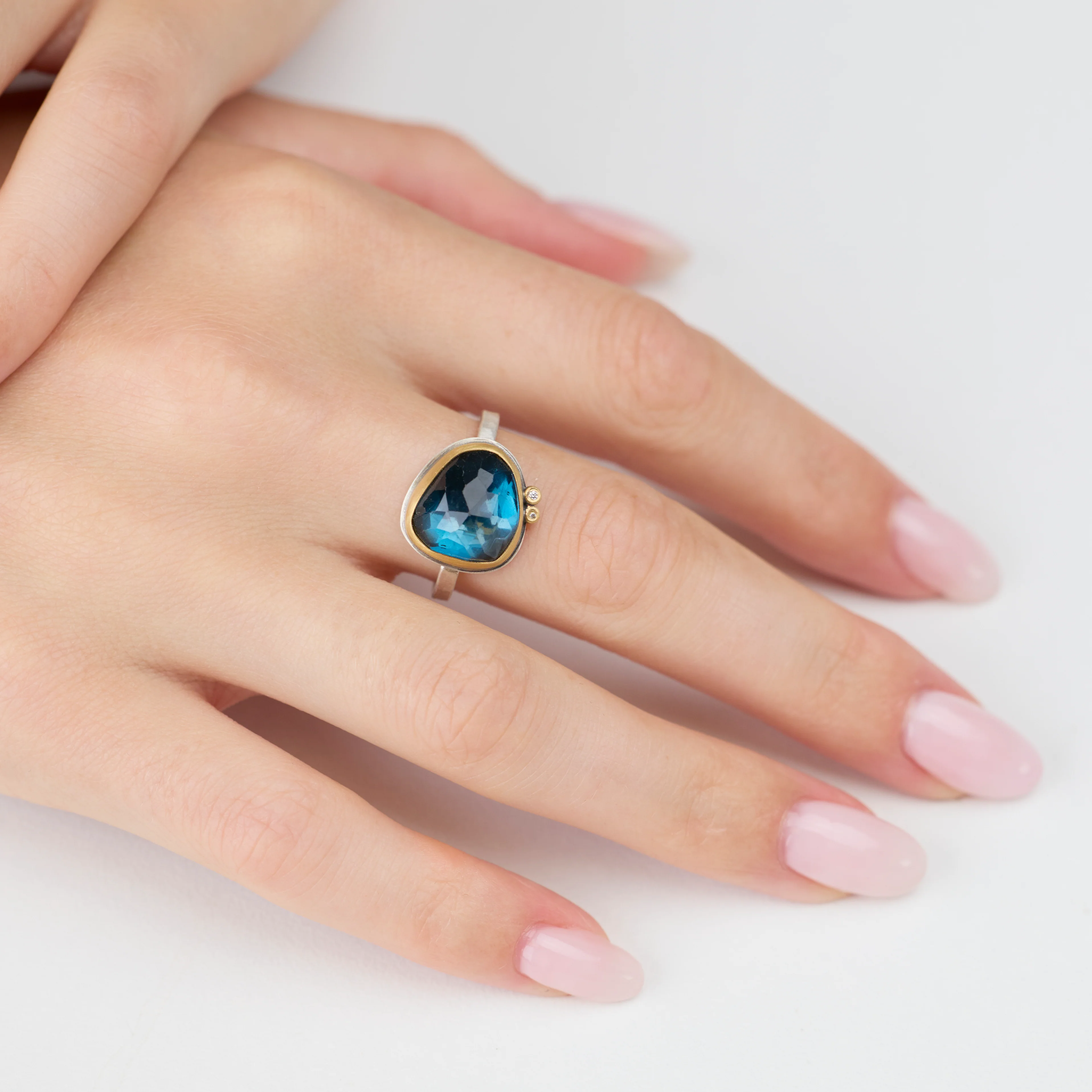 London Blue Topaz Ring with Diamonds - Image 2