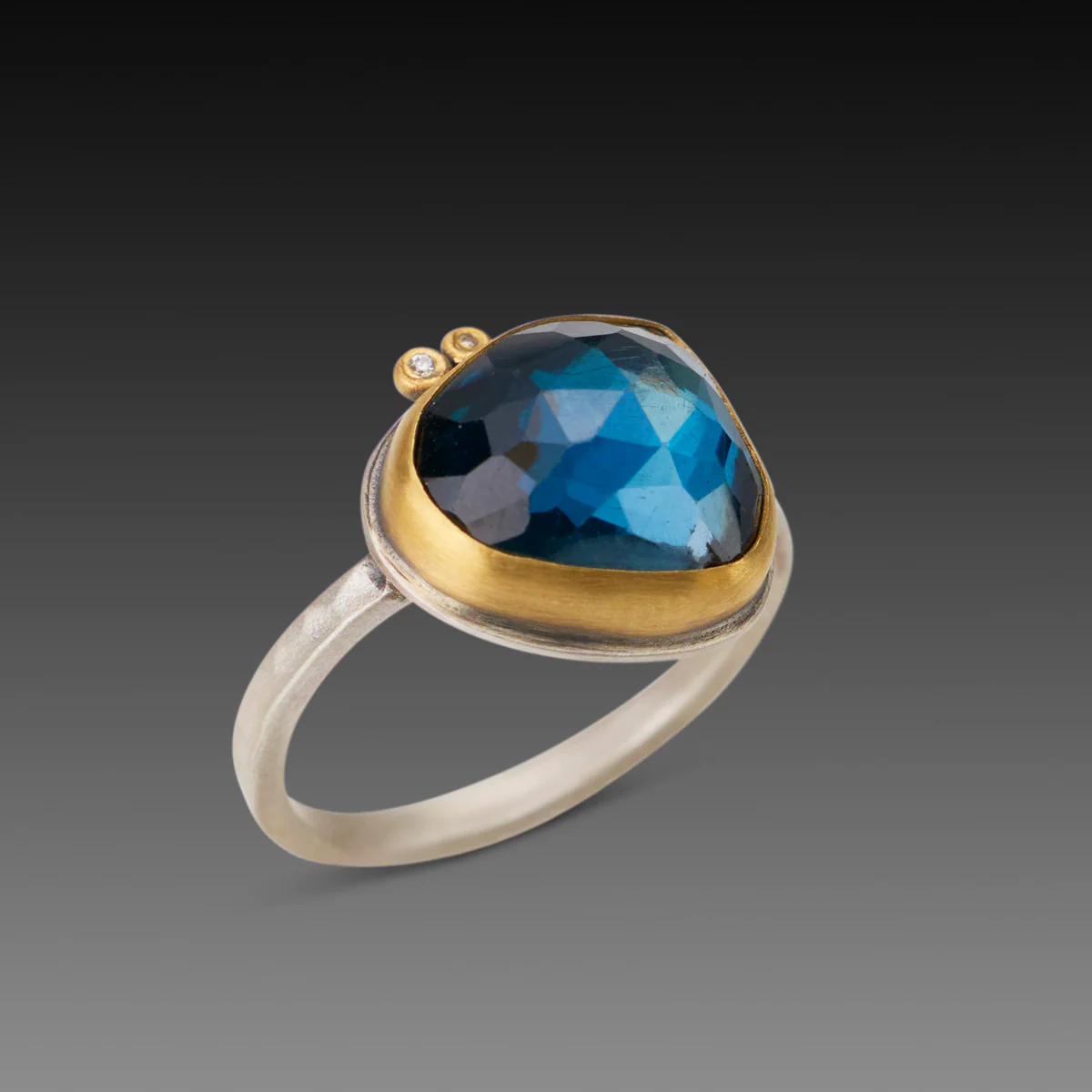 London Blue Topaz Ring with Diamonds - Image 3