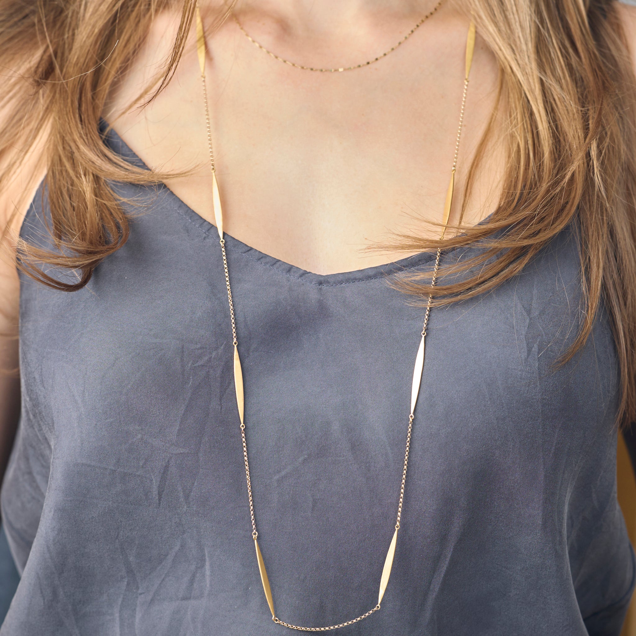 Long Leaf Gold Chain Necklace - Image 2
