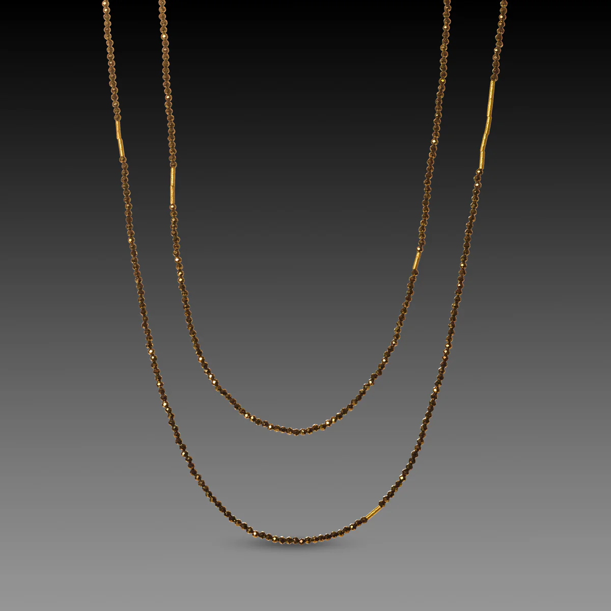 Long Pyrite Necklace with Gold Beads