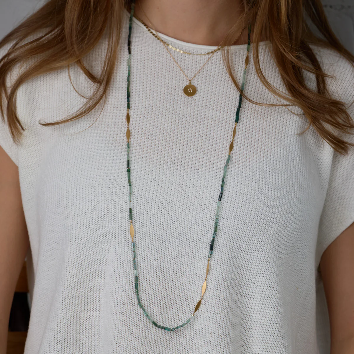 Long Ombre Tourmaline Necklace with 22k Leaves - Image 3