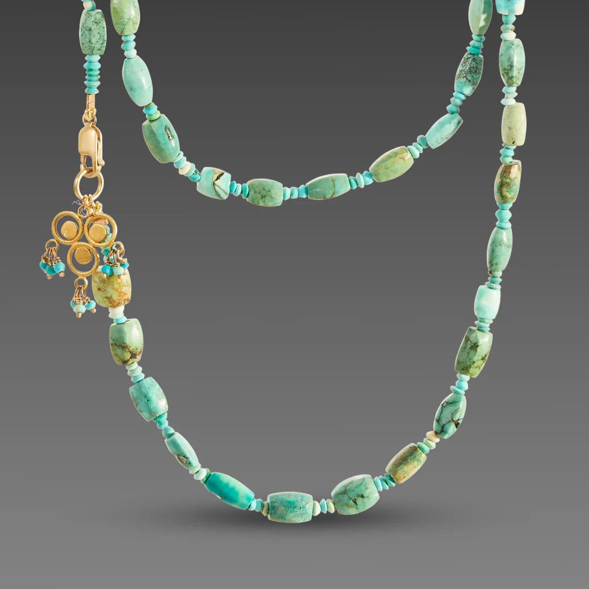 Long Turquoise Necklace with Gold Trio Charm - Image 2