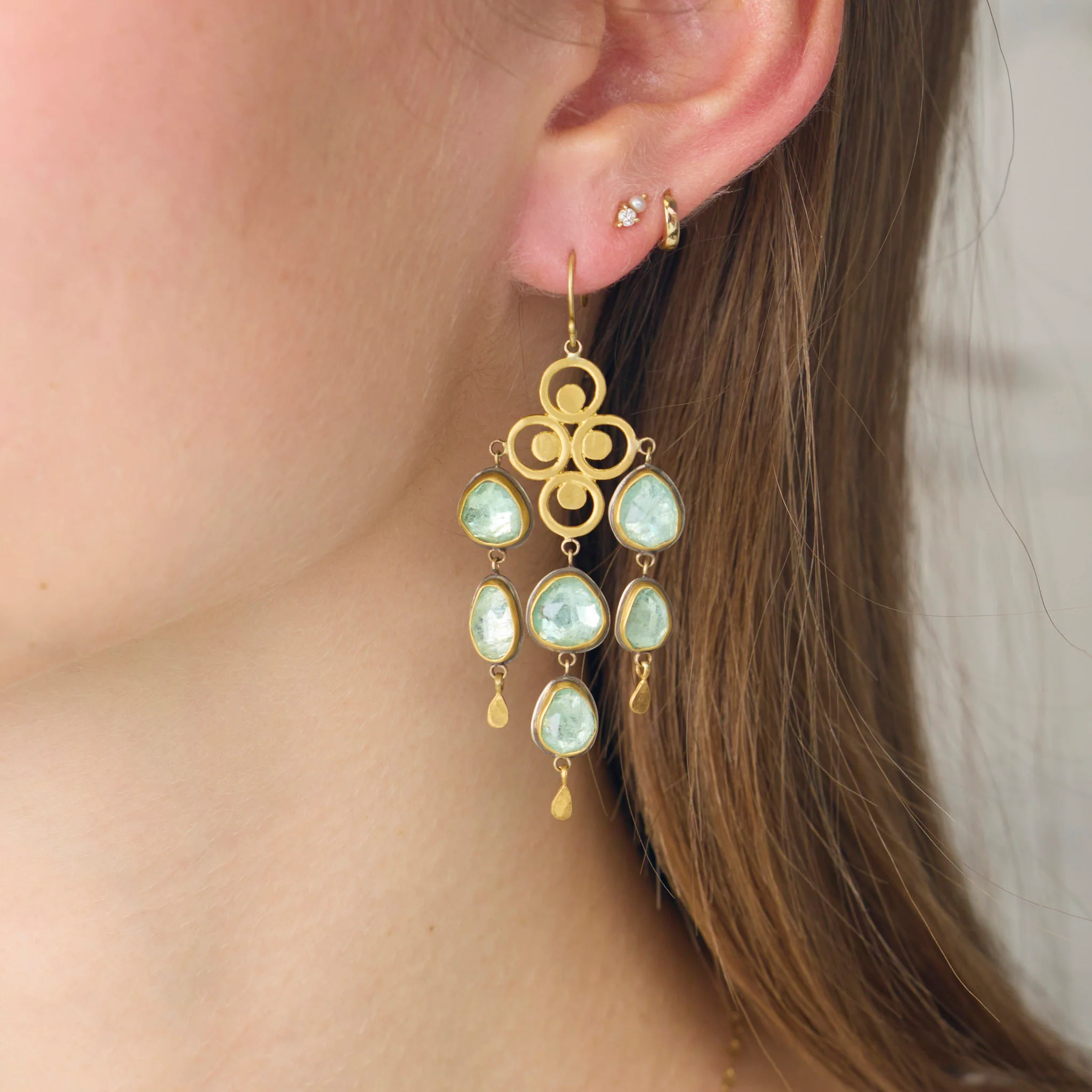 Luminous Filigree Beryl Chandelier Earrings - Image 2