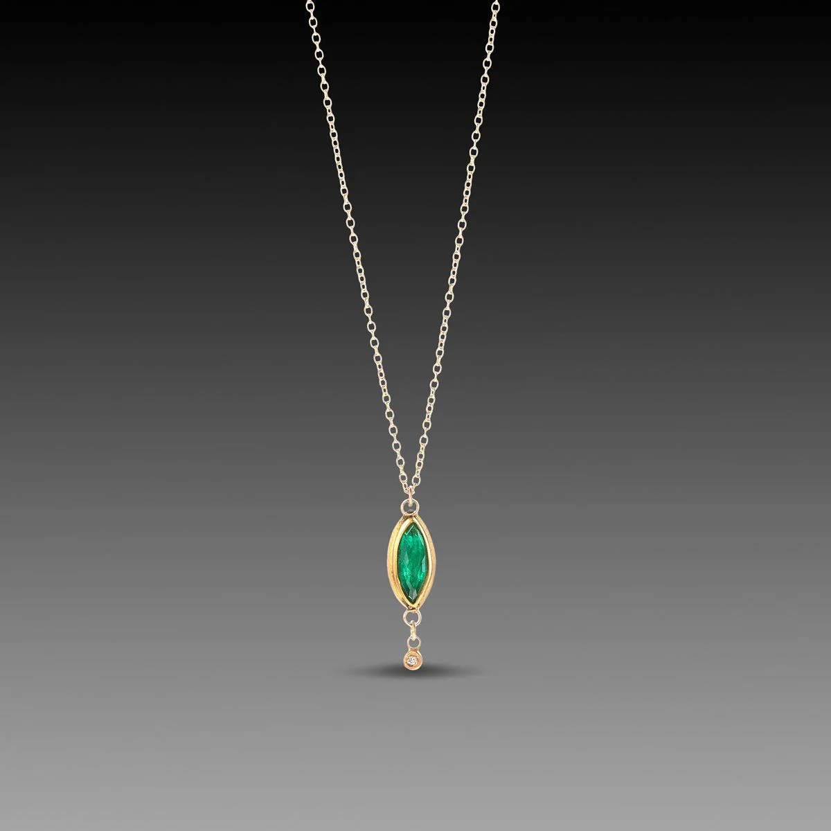 Marquise Emerald Necklace with Diamond Drop