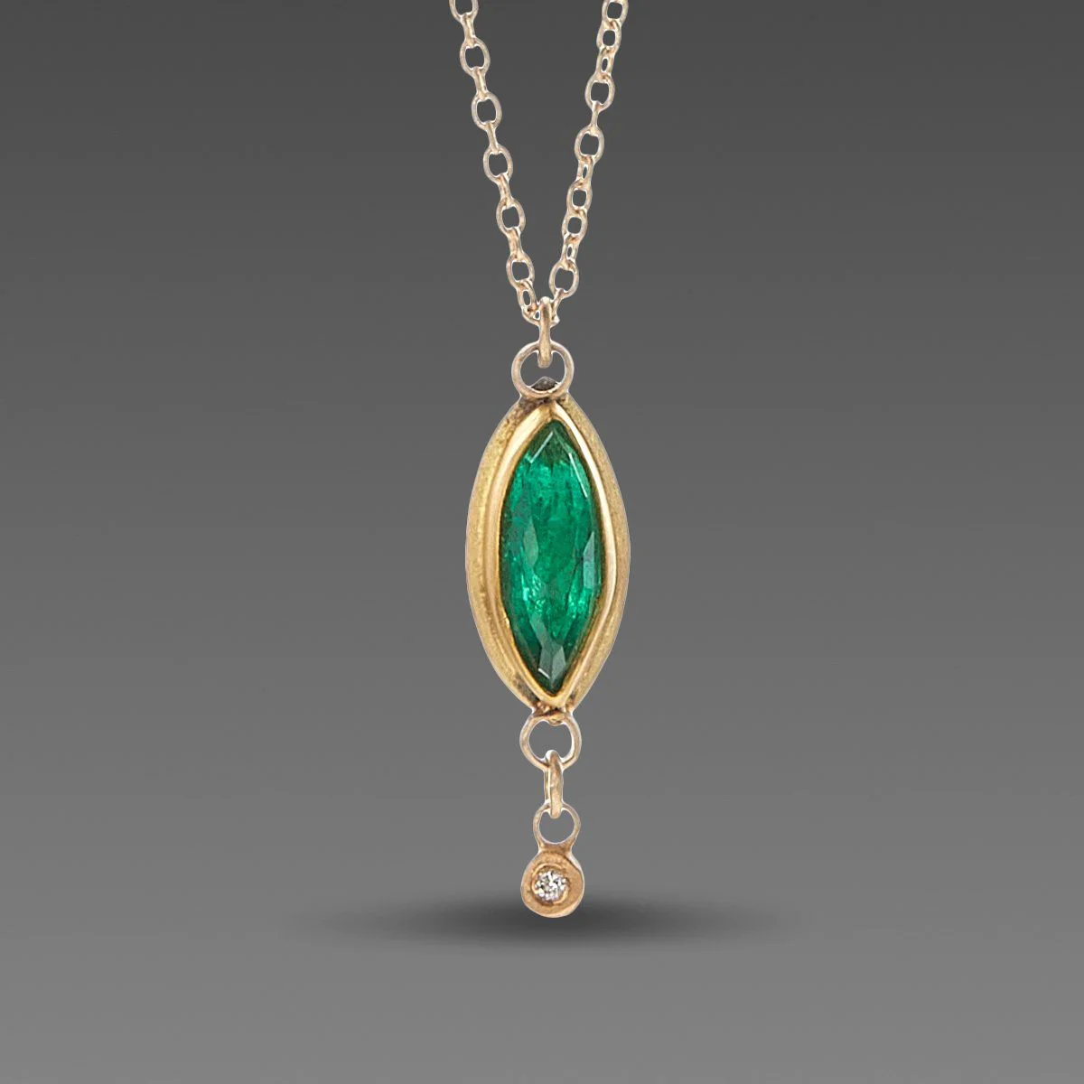 Marquise Emerald Necklace with Diamond Drop - Image 2