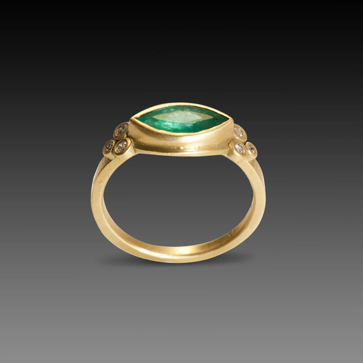 Marquise Emerald Ring With Diamond Dot Trios - Image 3