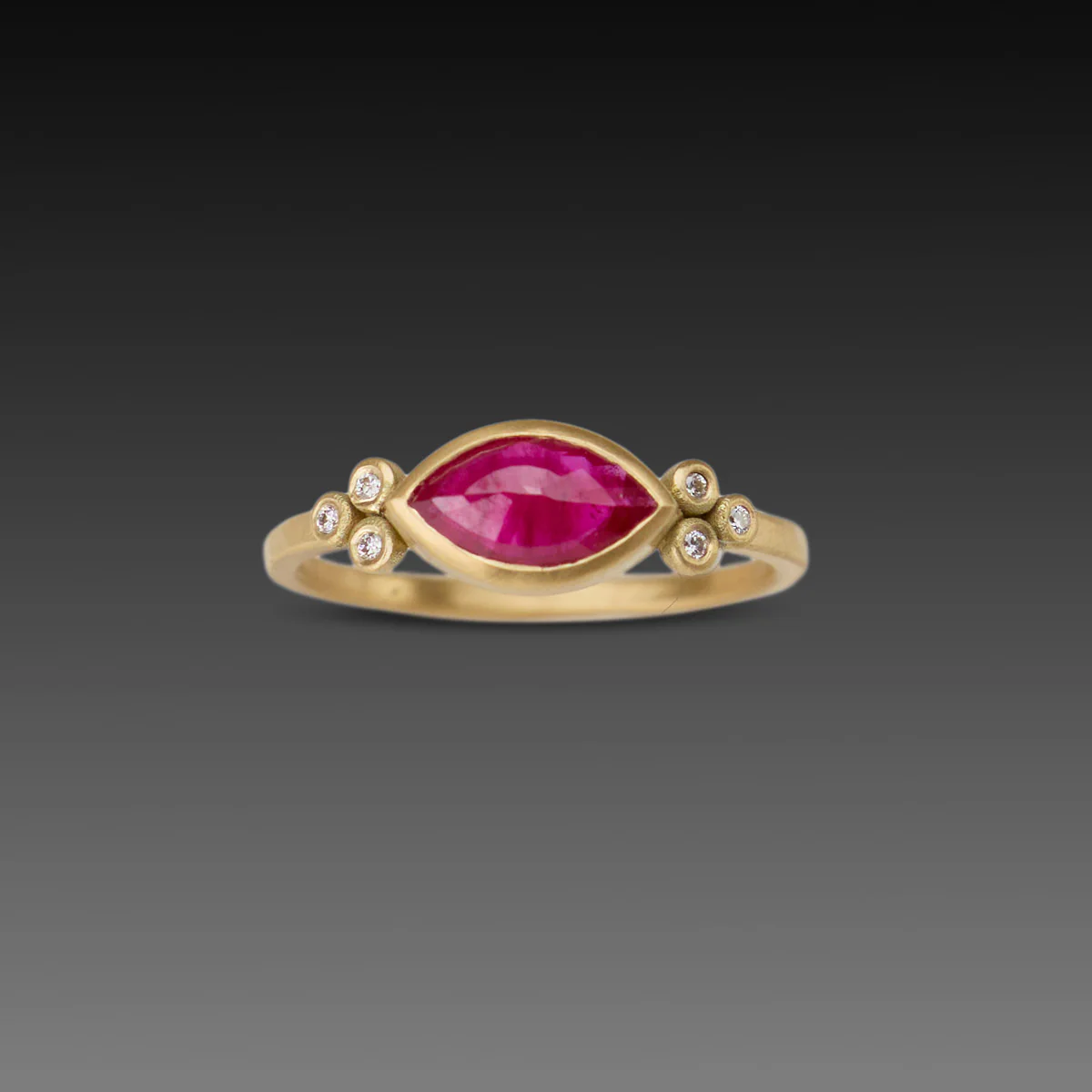 Marquise Ruby Ring with Diamond Trios
