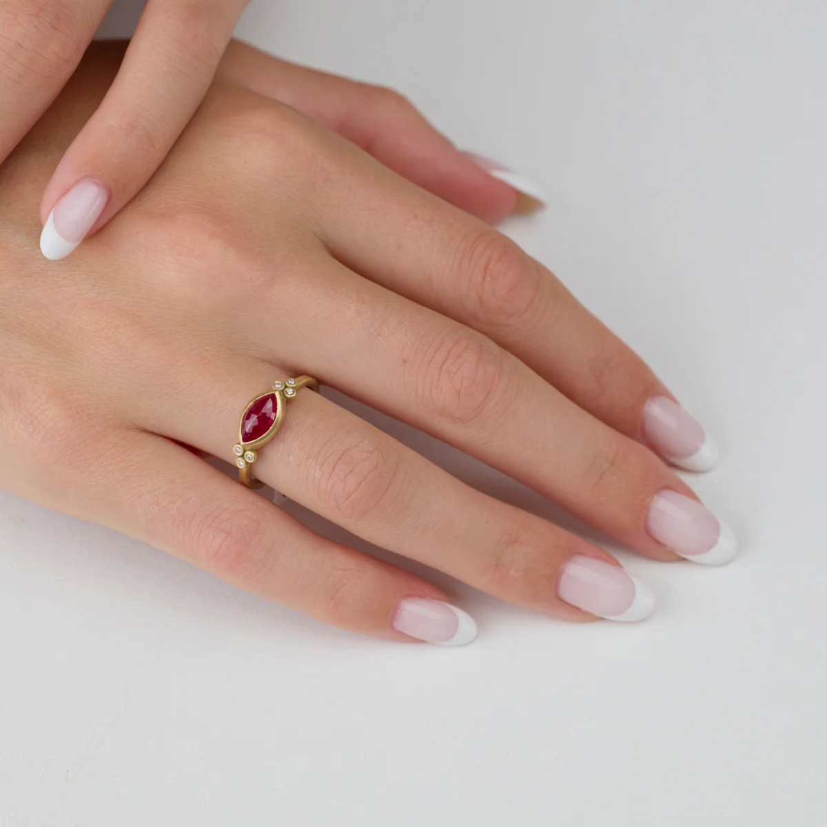 Marquise Ruby Ring with Diamond Trios - Image 2