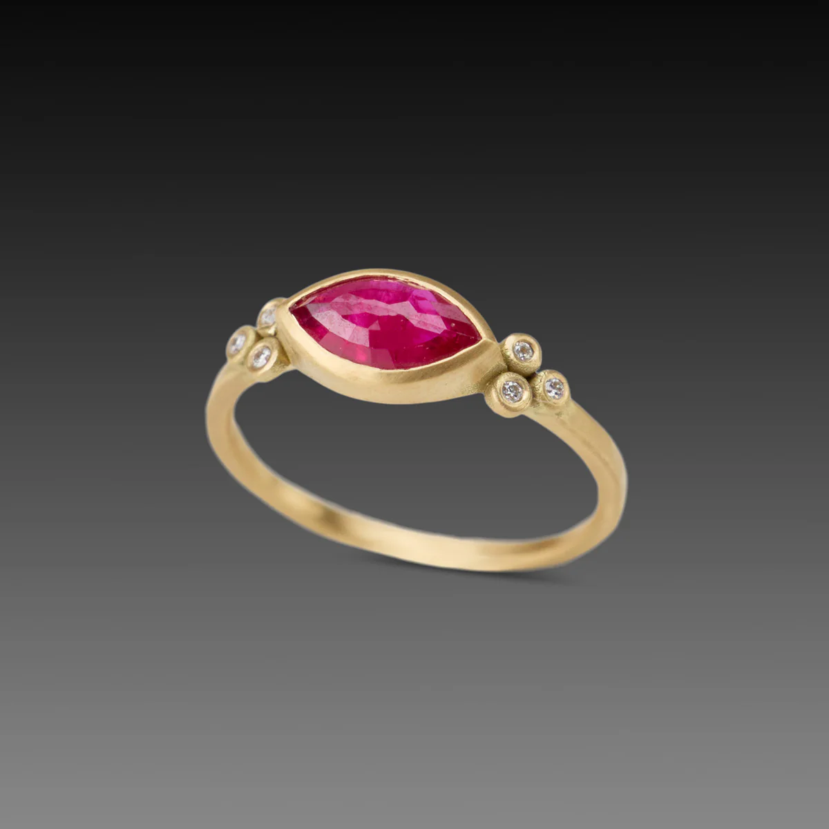 Marquise Ruby Ring with Diamond Trios - Image 3