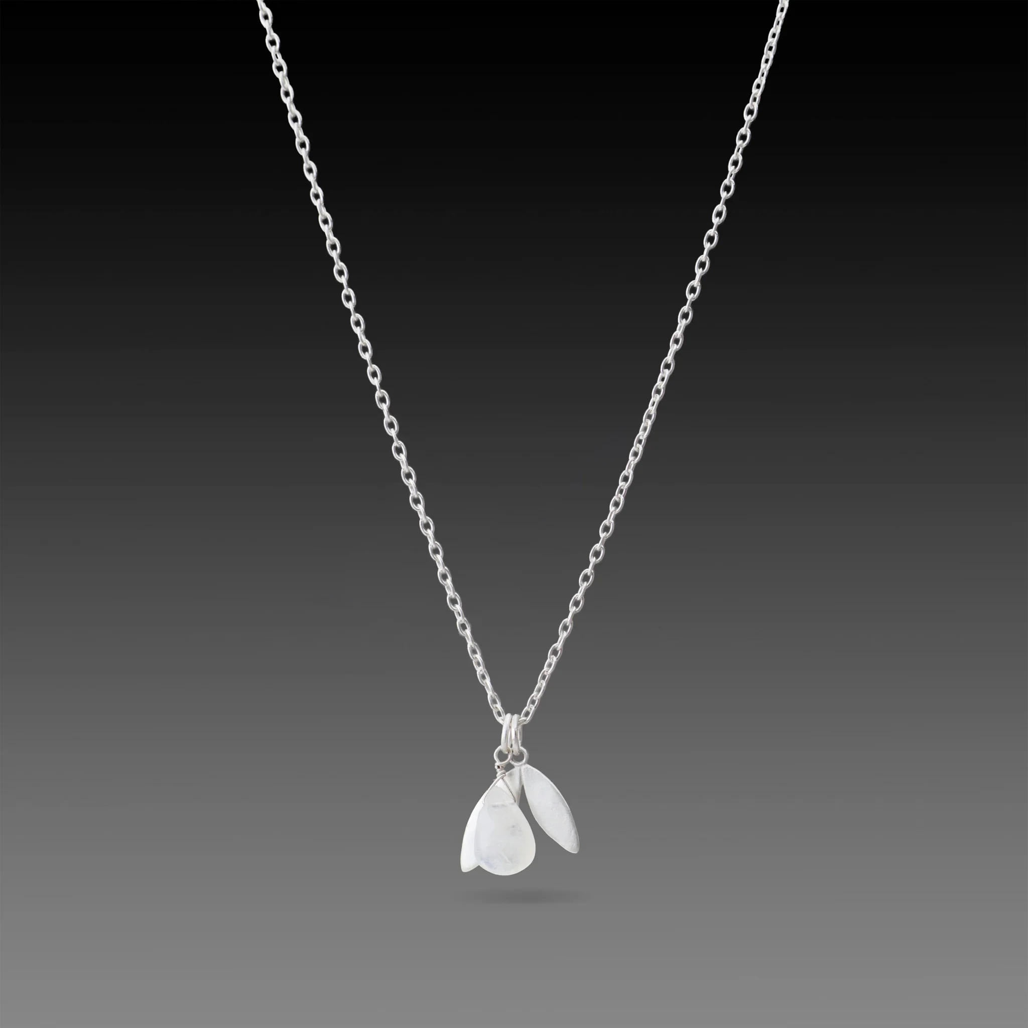 Moonstone Charm Necklace with Leaf