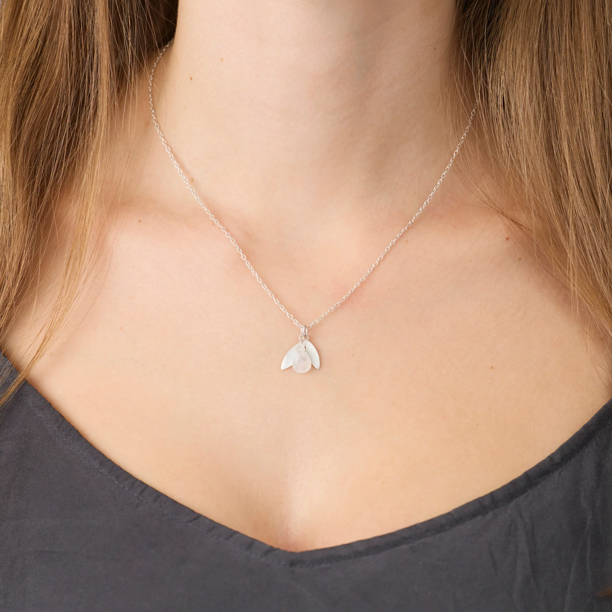 Moonstone Charm Necklace with Leaf - Image 2