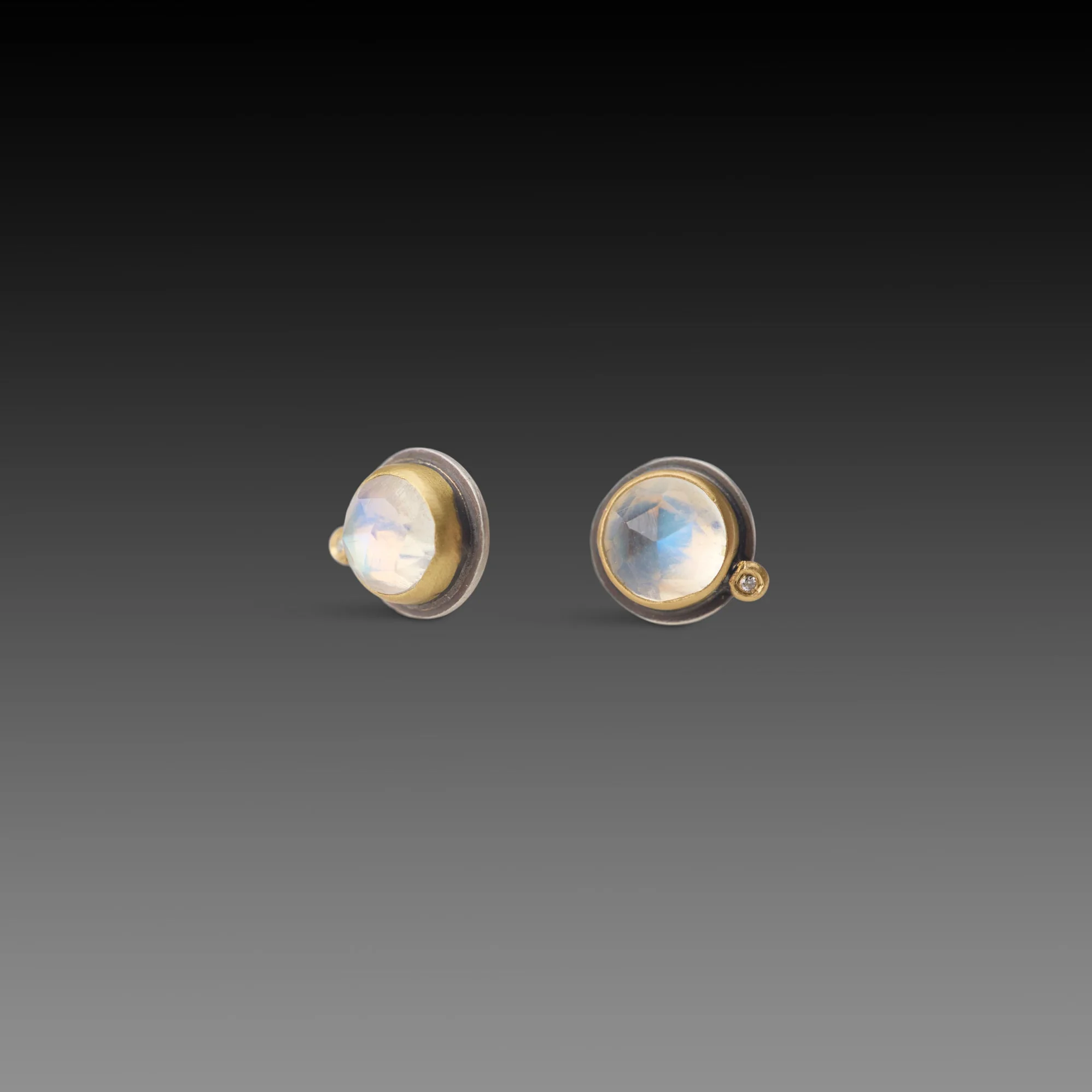 Moonstone Stud Earrings with Diamond Dot - Image 3
