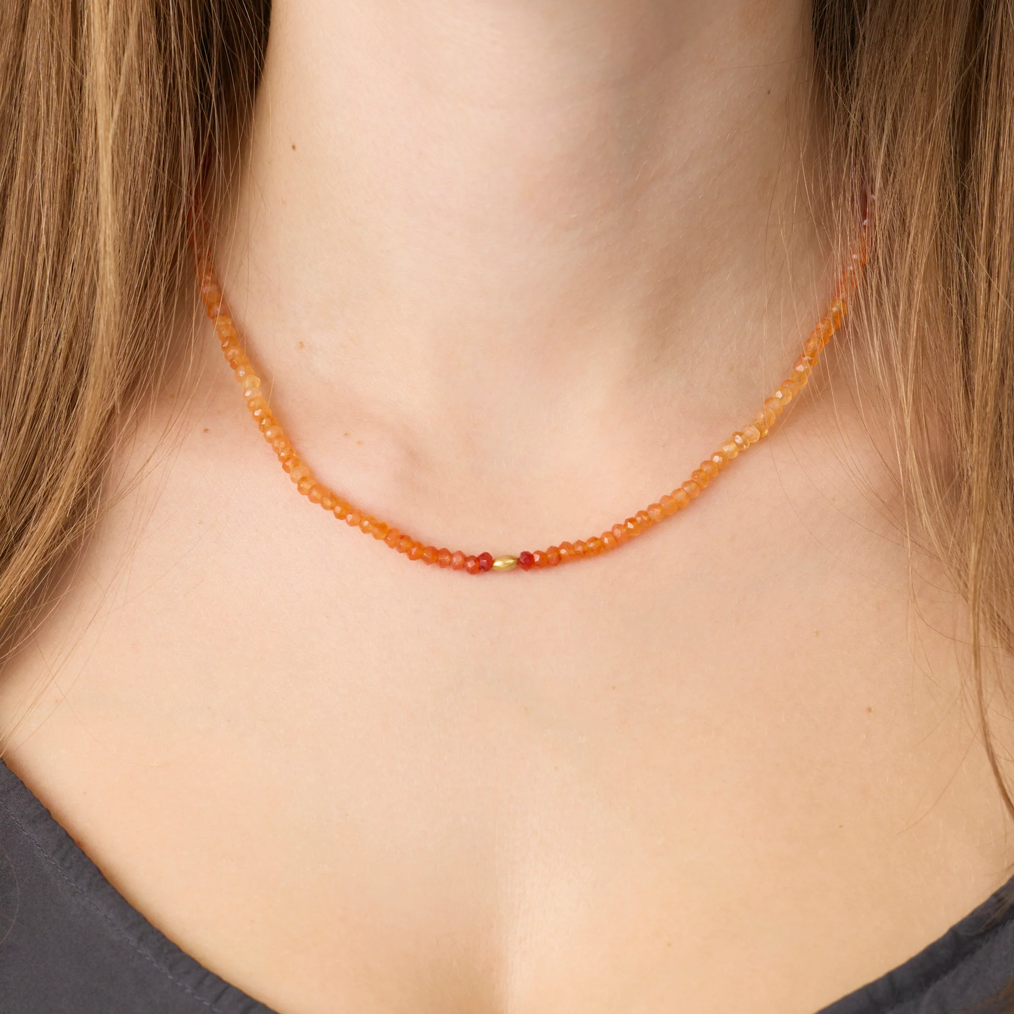 Ombre Carnelian Necklace with Gold Rice Bead - Image 2