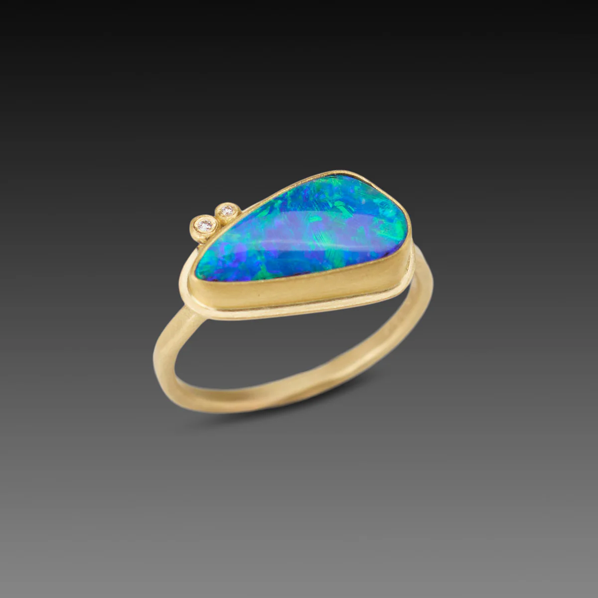 Organic Australian Opal Ring with Two Diamonds - Image 3