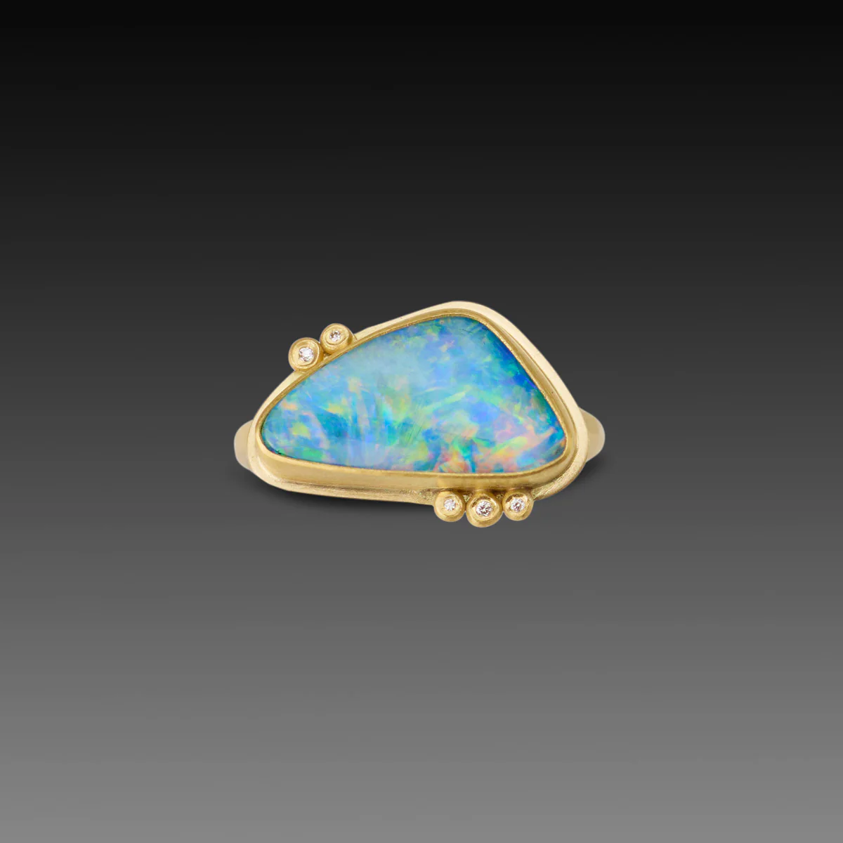Organic Australian Opal Ring with Five Diamonds