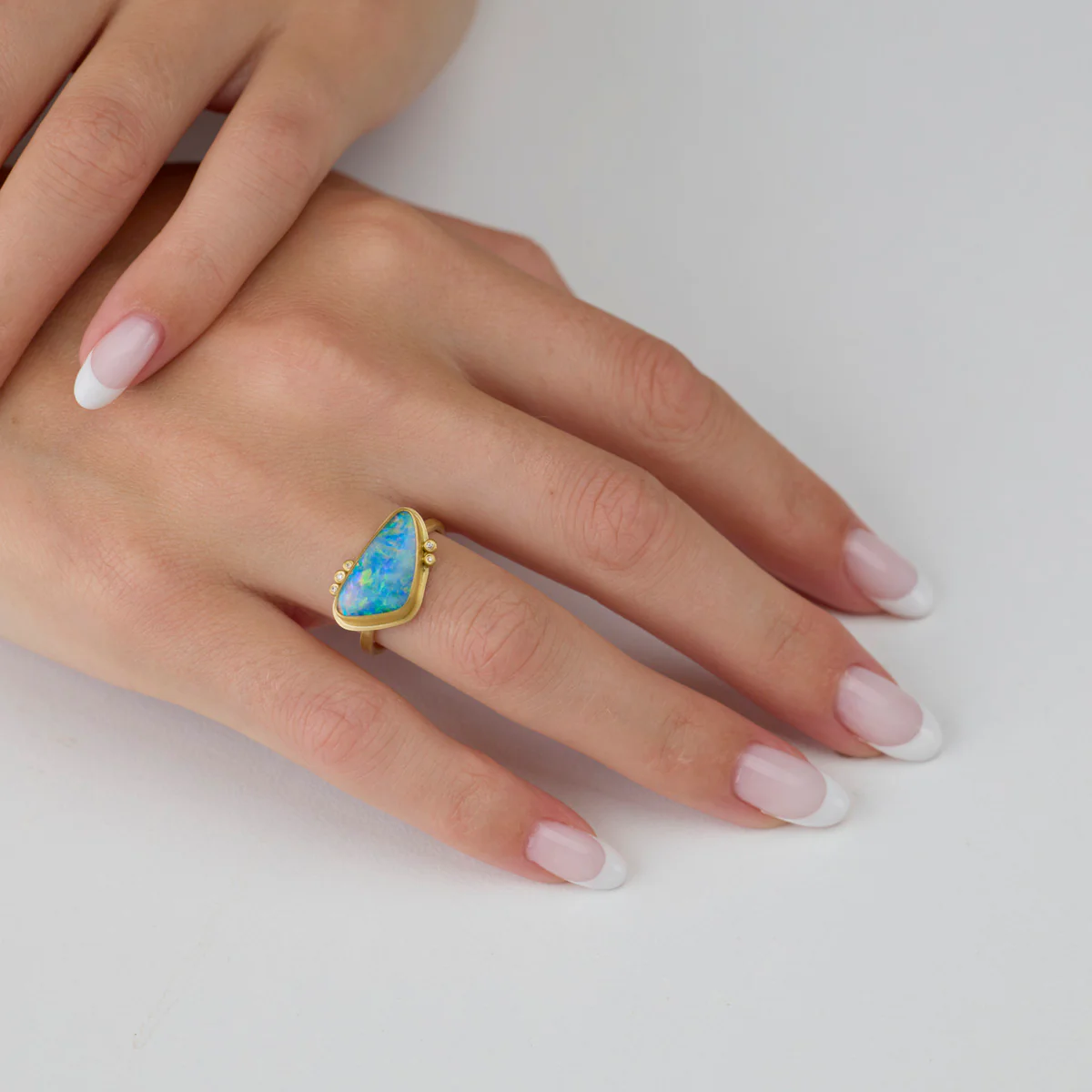 Organic Australian Opal Ring with Five Diamonds - Image 2