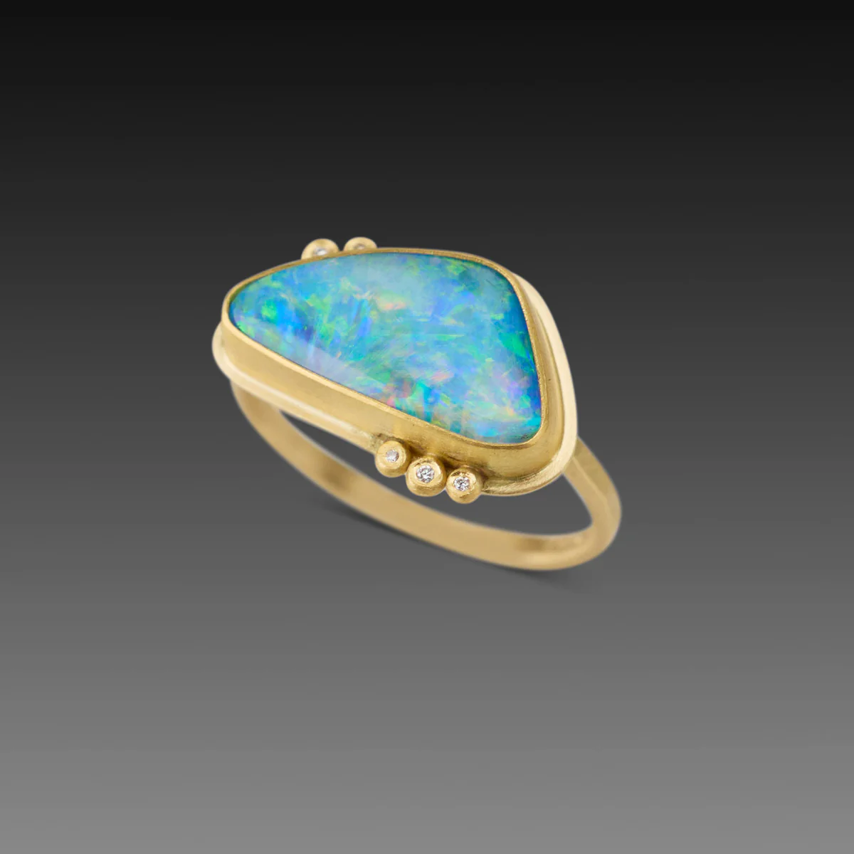 Organic Australian Opal Ring with Five Diamonds - Image 3