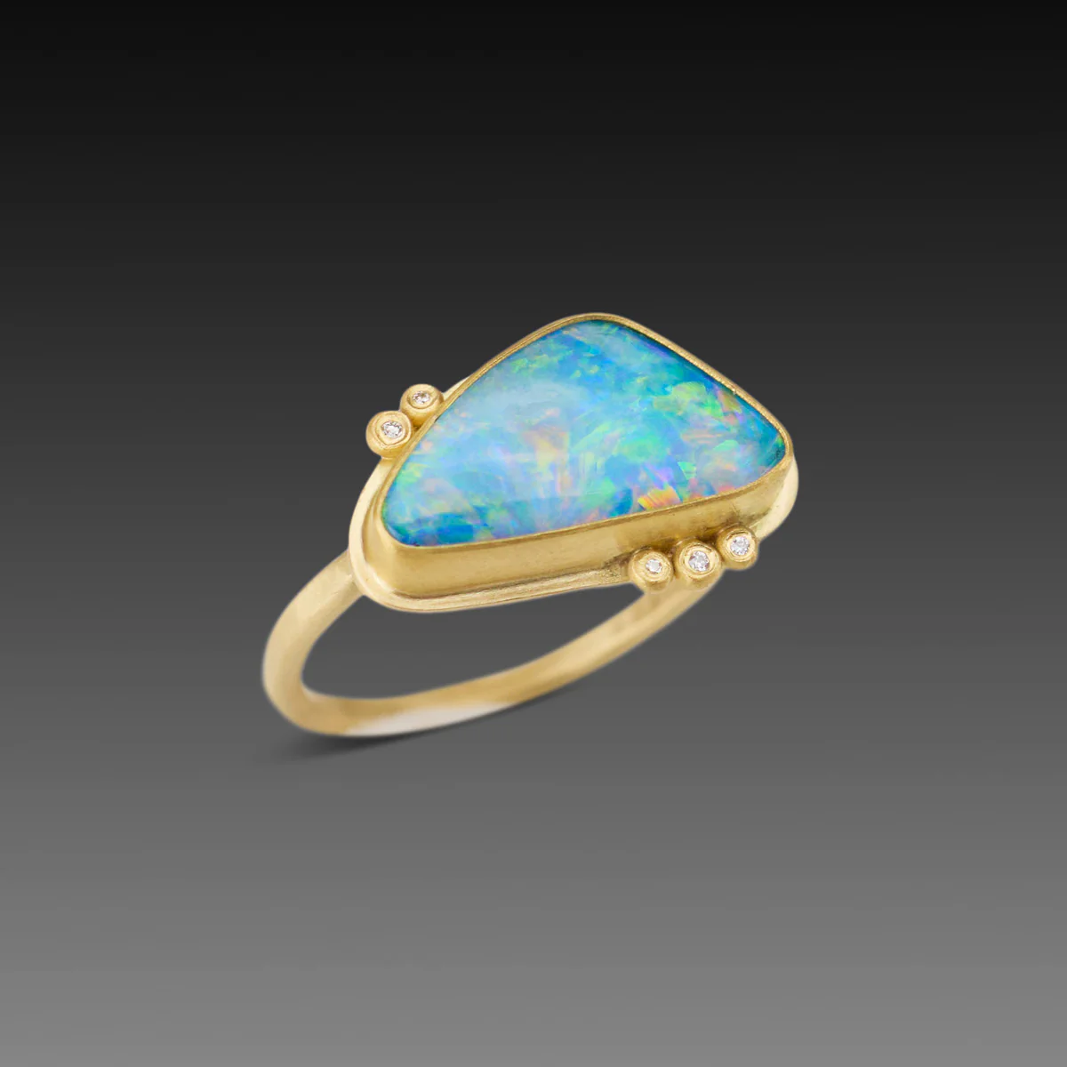 Organic Australian Opal Ring with Five Diamonds - Image 4