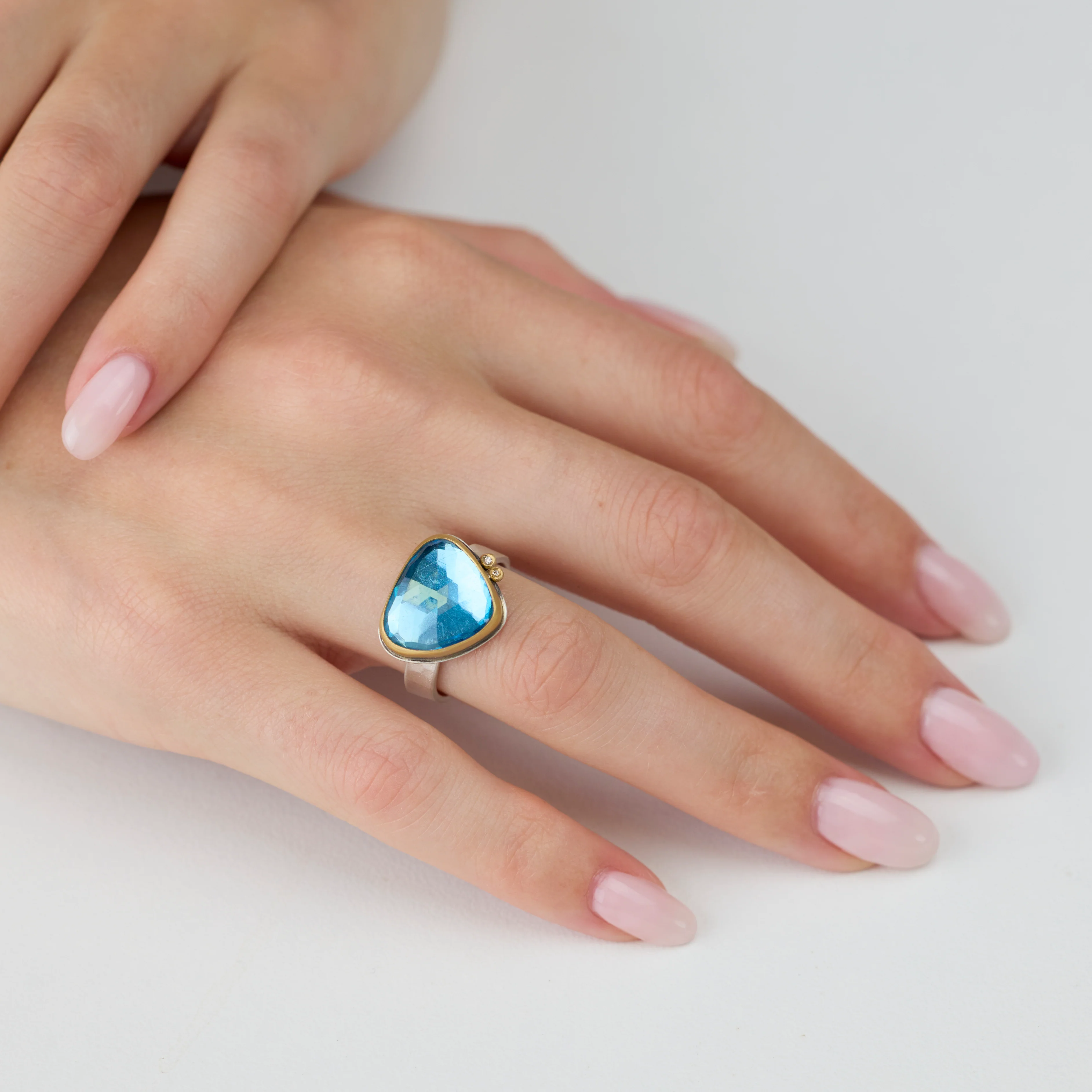 Organic Blue Topaz Ring with Diamonds - Image 2