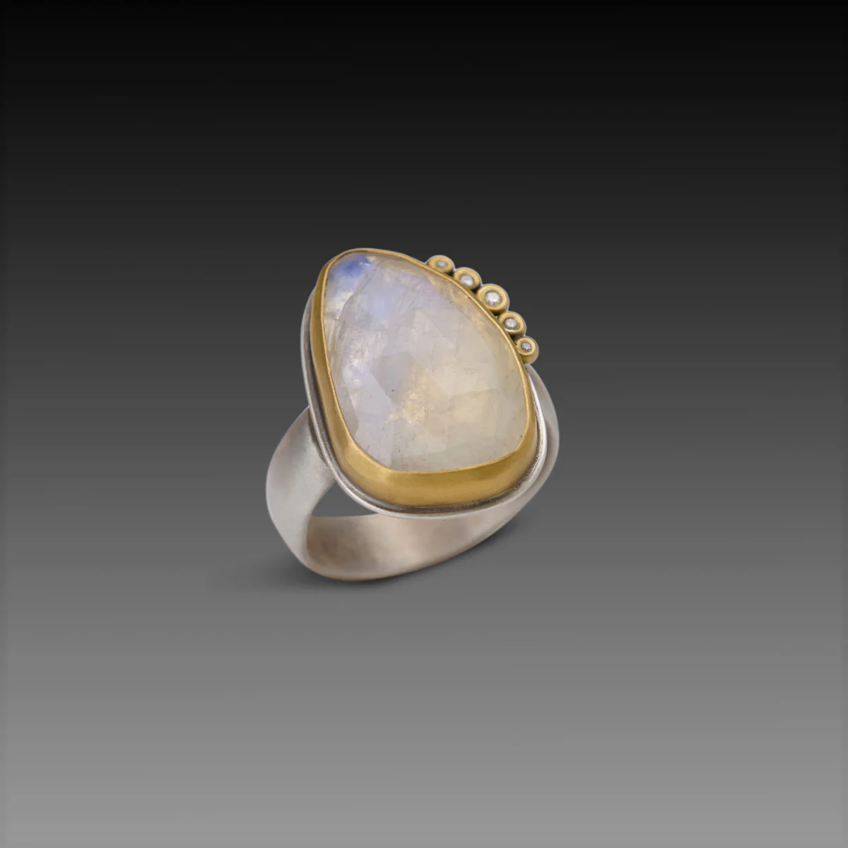 Organic Moonstone Ring with Diamond Arc - Image 3