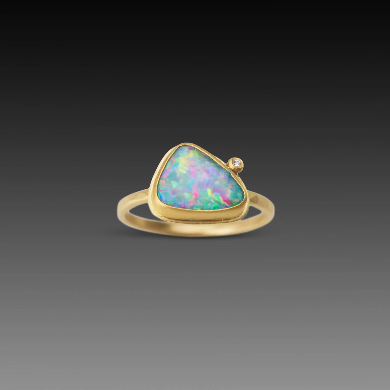Organic Opal Ring with Diamond Dot