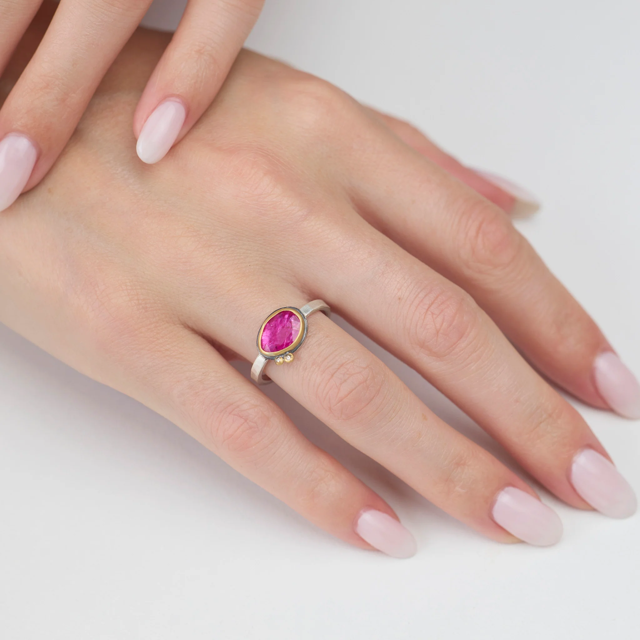 Organic Rose Cut Ruby Ring with Diamonds - Image 2