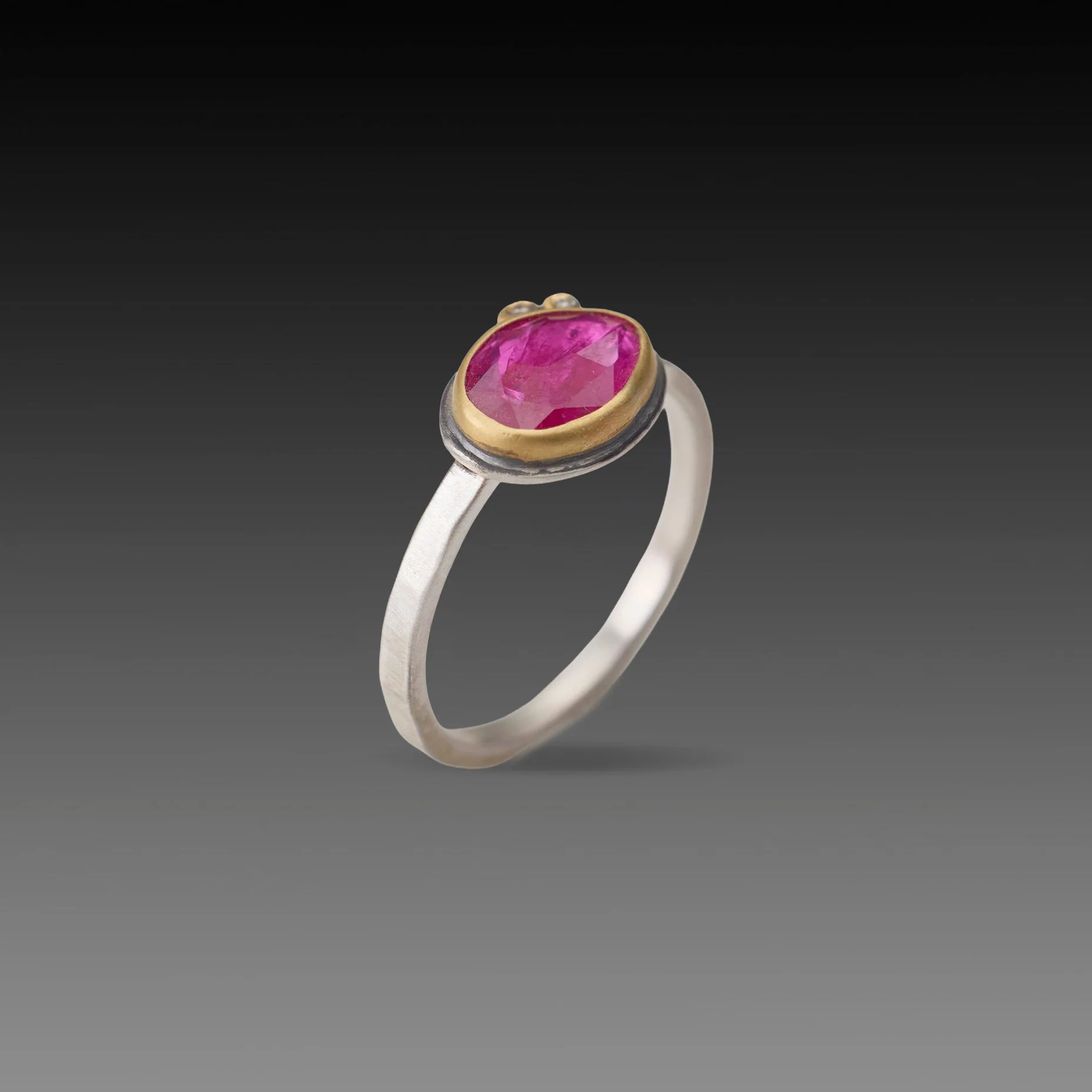 Organic Rose Cut Ruby Ring with Diamonds - Image 3