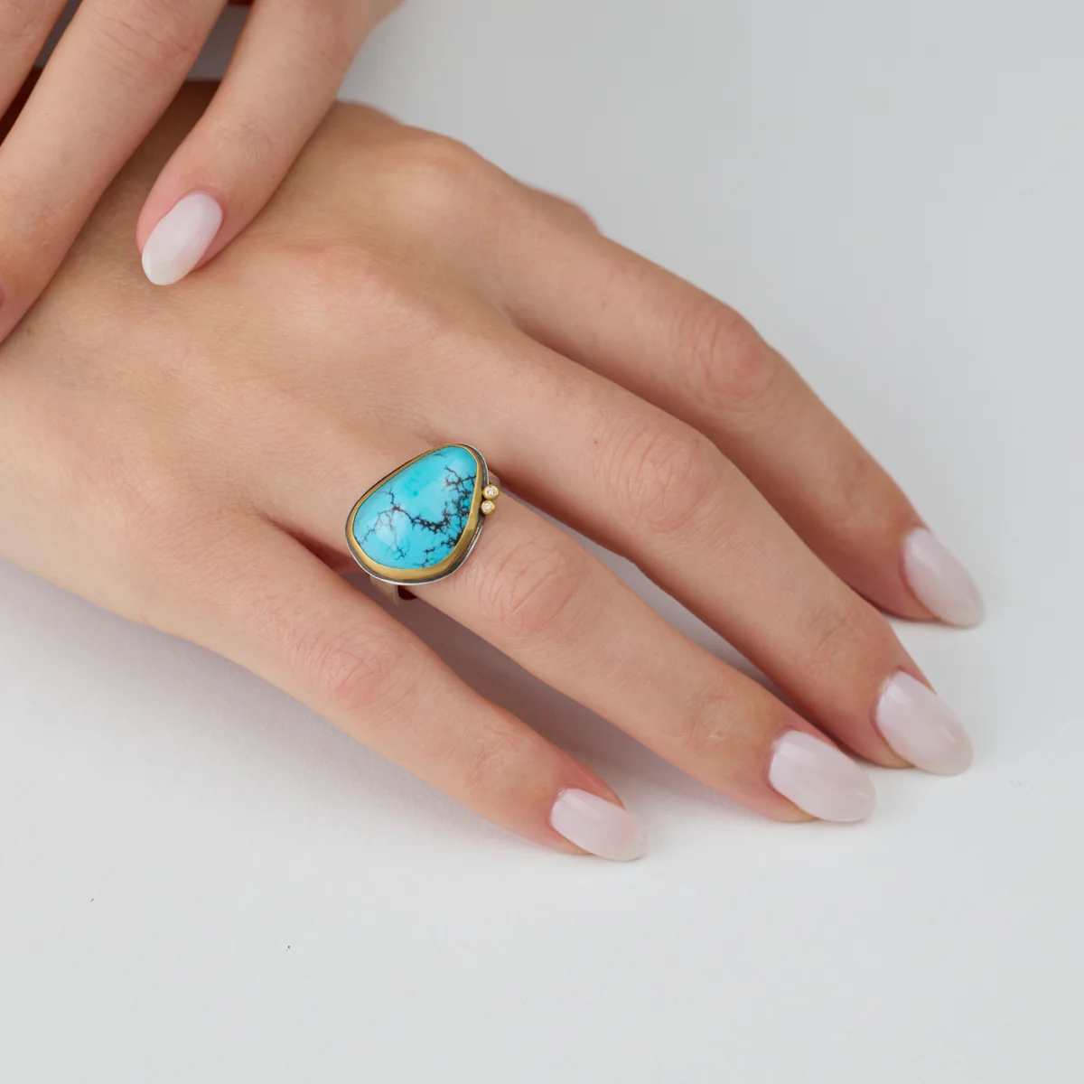 Organic Turquoise Ring With Diamonds - Image 2