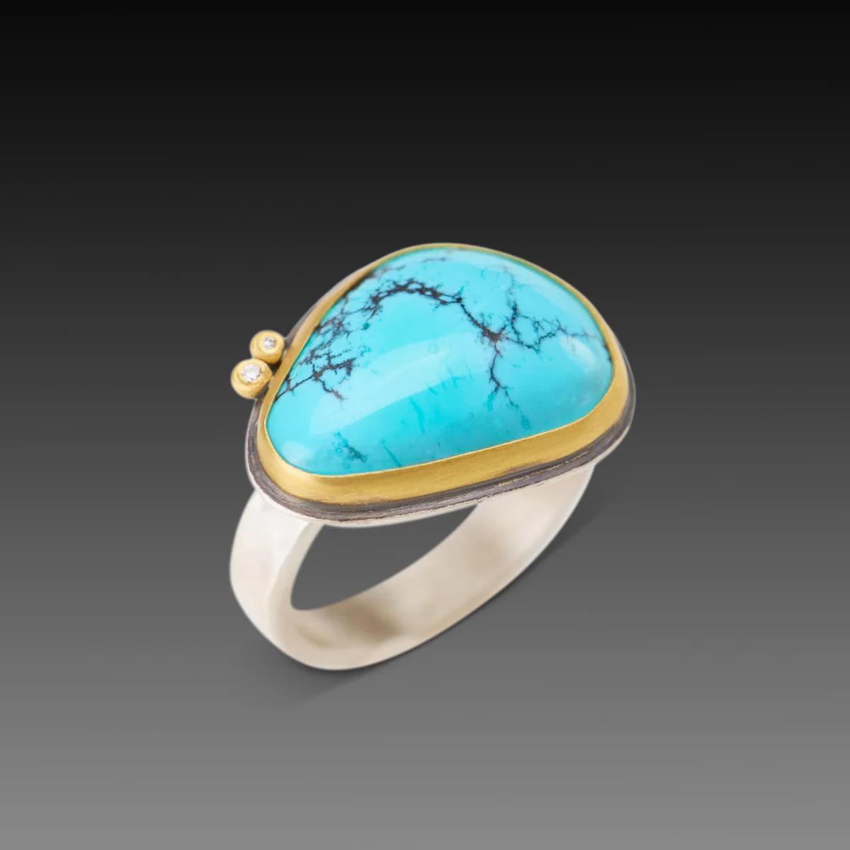 Organic Turquoise Ring With Diamonds - Image 3