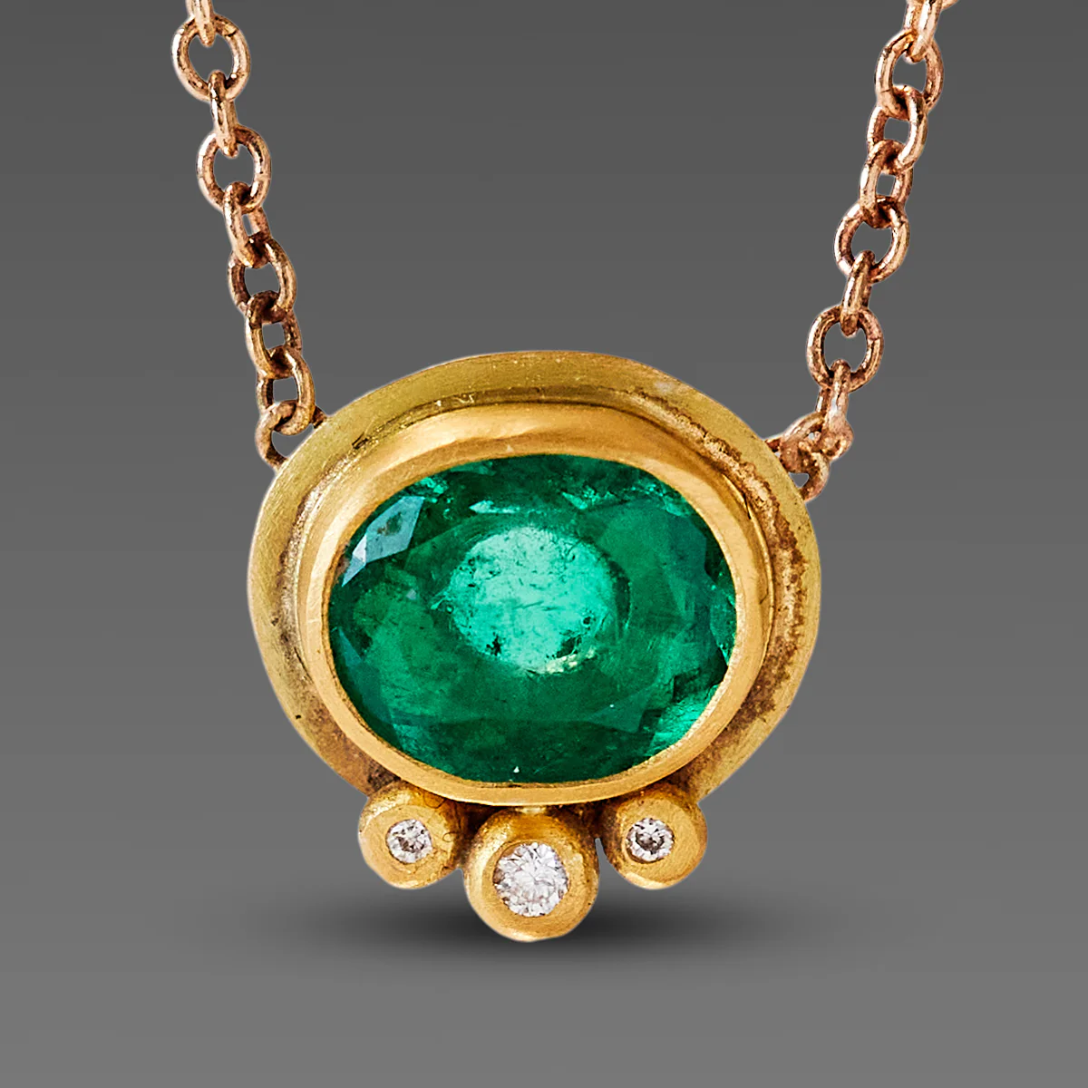 Oval Emerald Necklace with Diamond Trio - Image 2