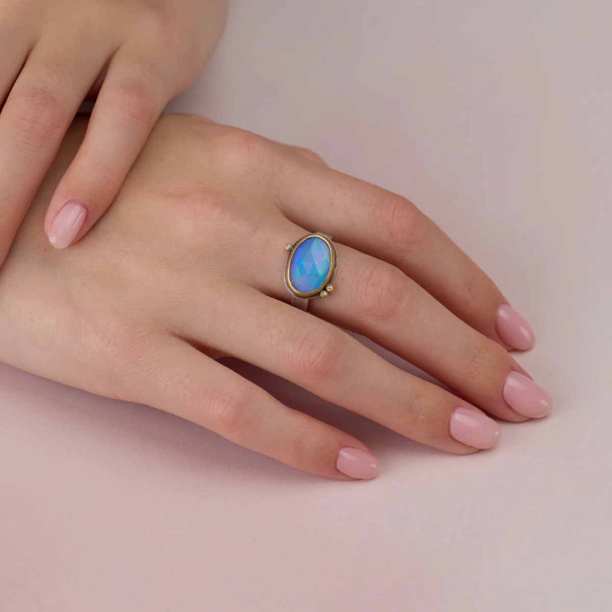 Oval Ethiopian Opal Ring With Diamonds - Image 2