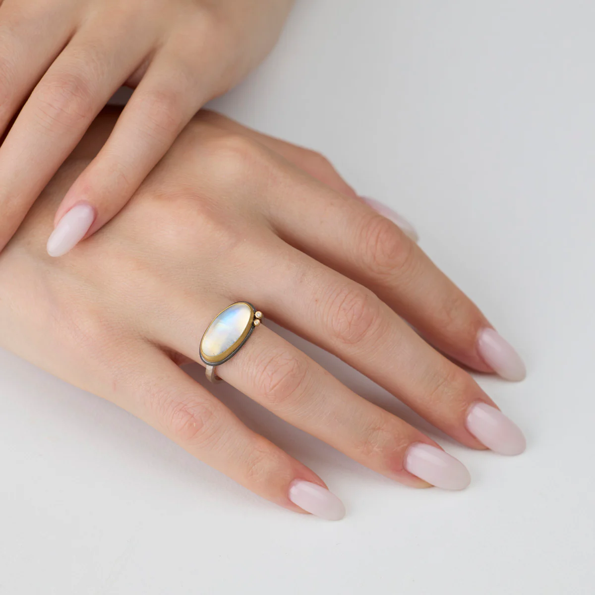 Oval Moonstone Ring with Diamonds - Image 2