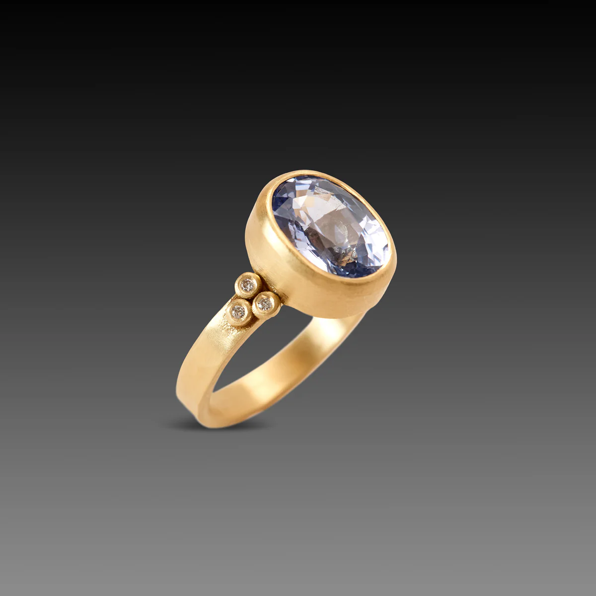 Oval Sapphire Ring with Diamond Trios - Image 3