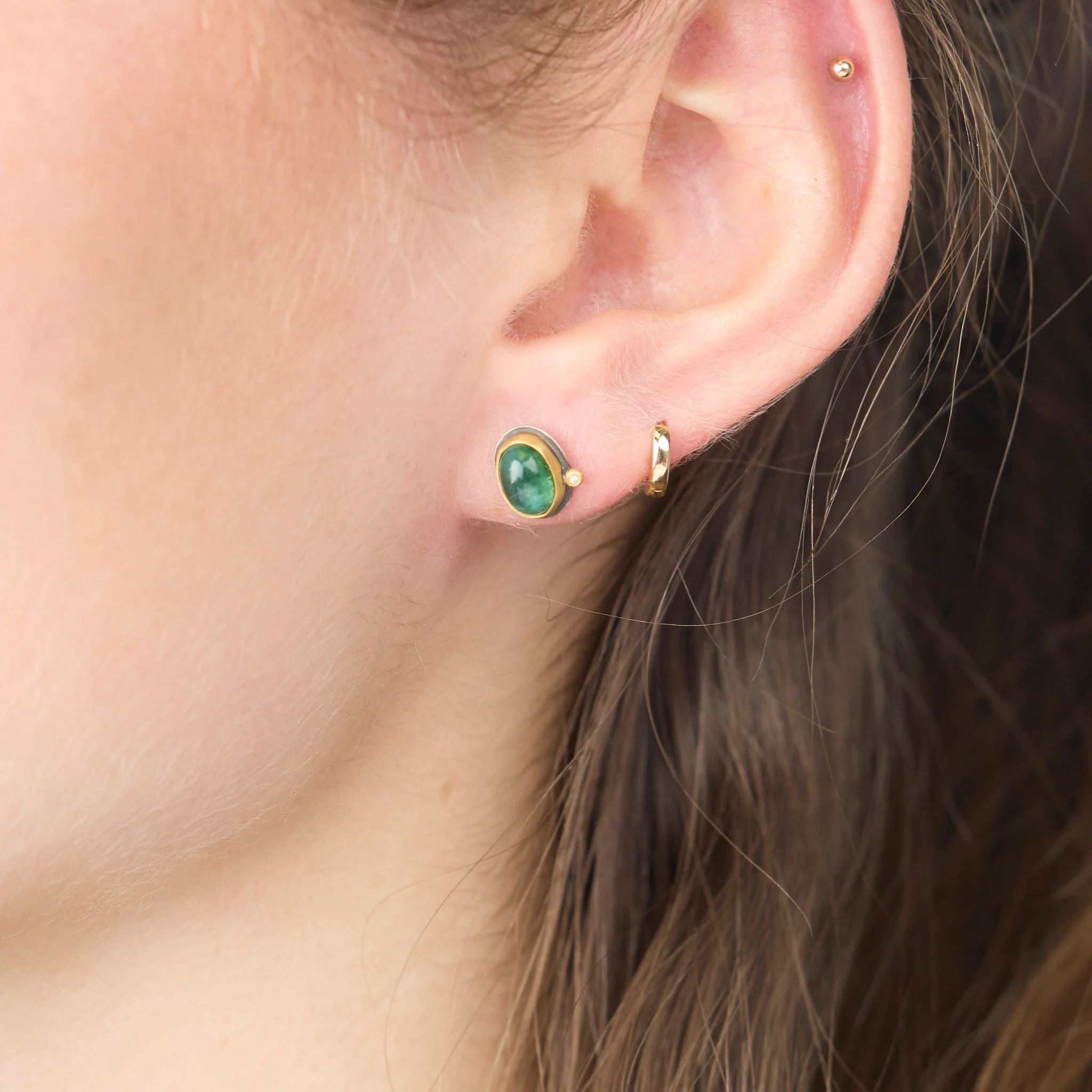 Oval Tourmaline Stud Earrings with Diamond Dot - Image 2