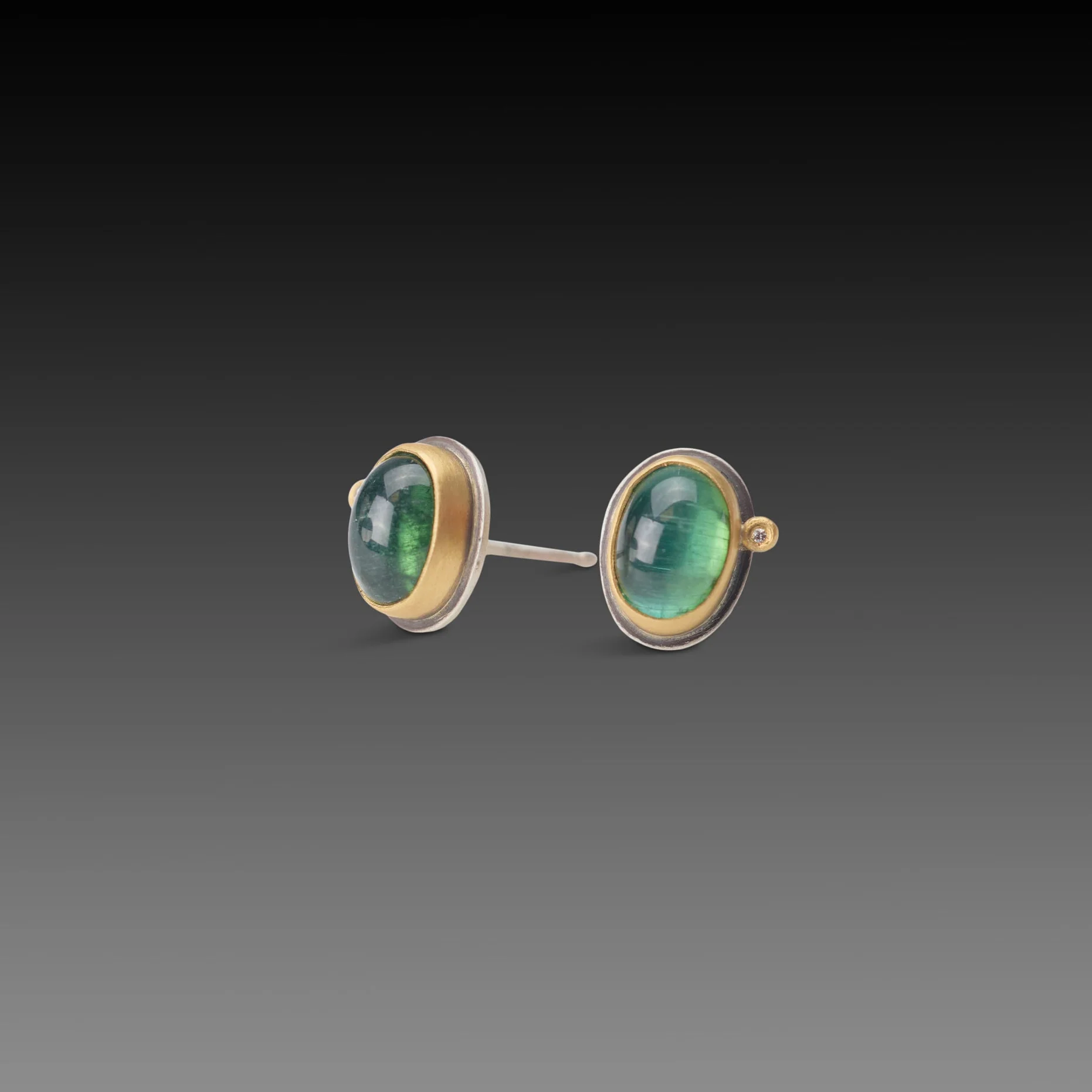 Oval Tourmaline Stud Earrings with Diamond Dot - Image 3