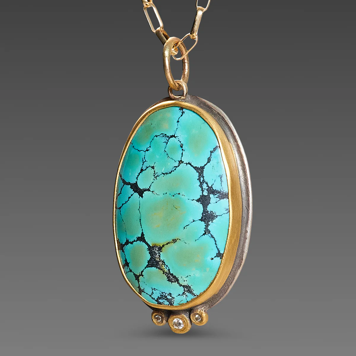 Oval Turquoise Necklace with Diamond Trio - Image 2