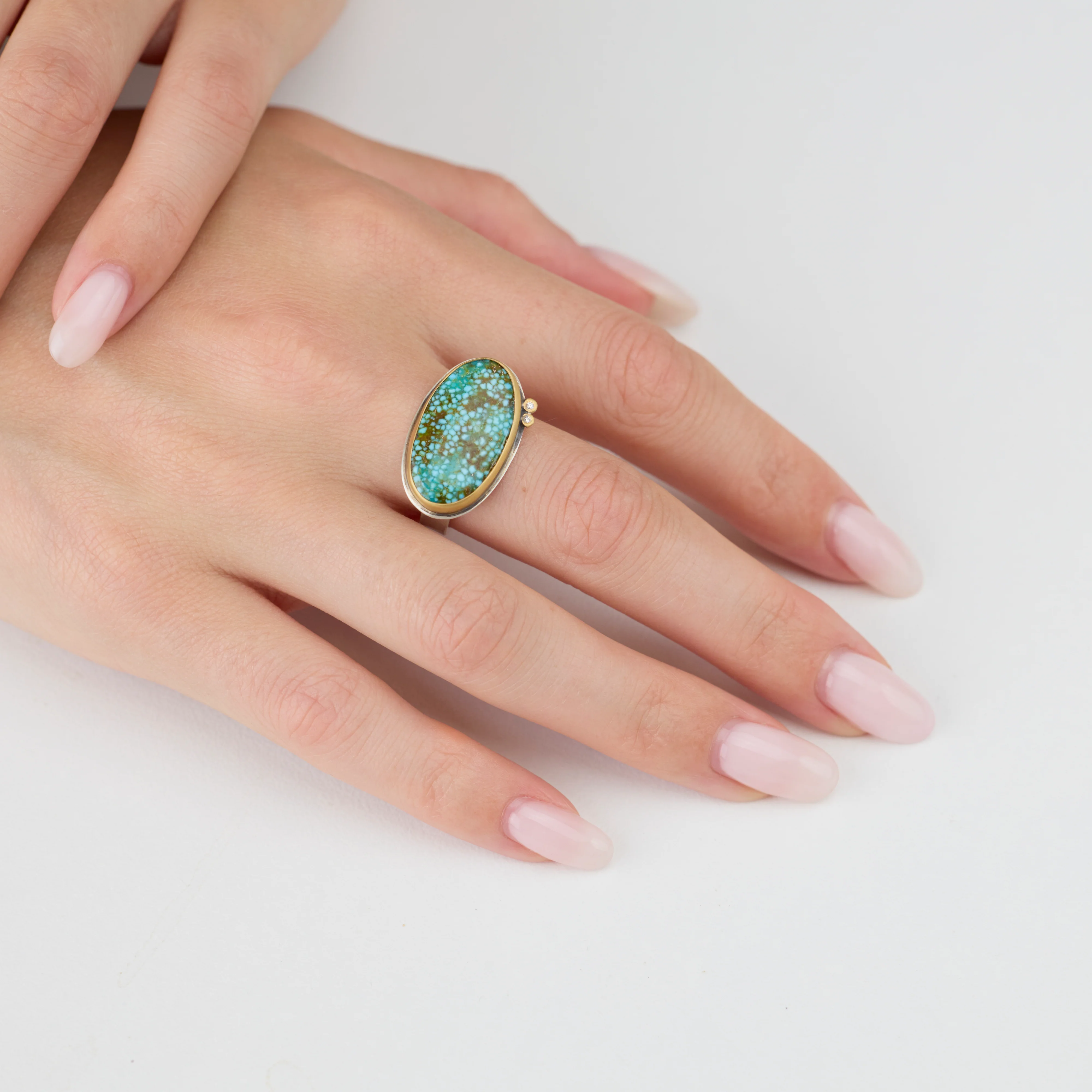 Oval Turquoise Ring with Diamonds - Image 2