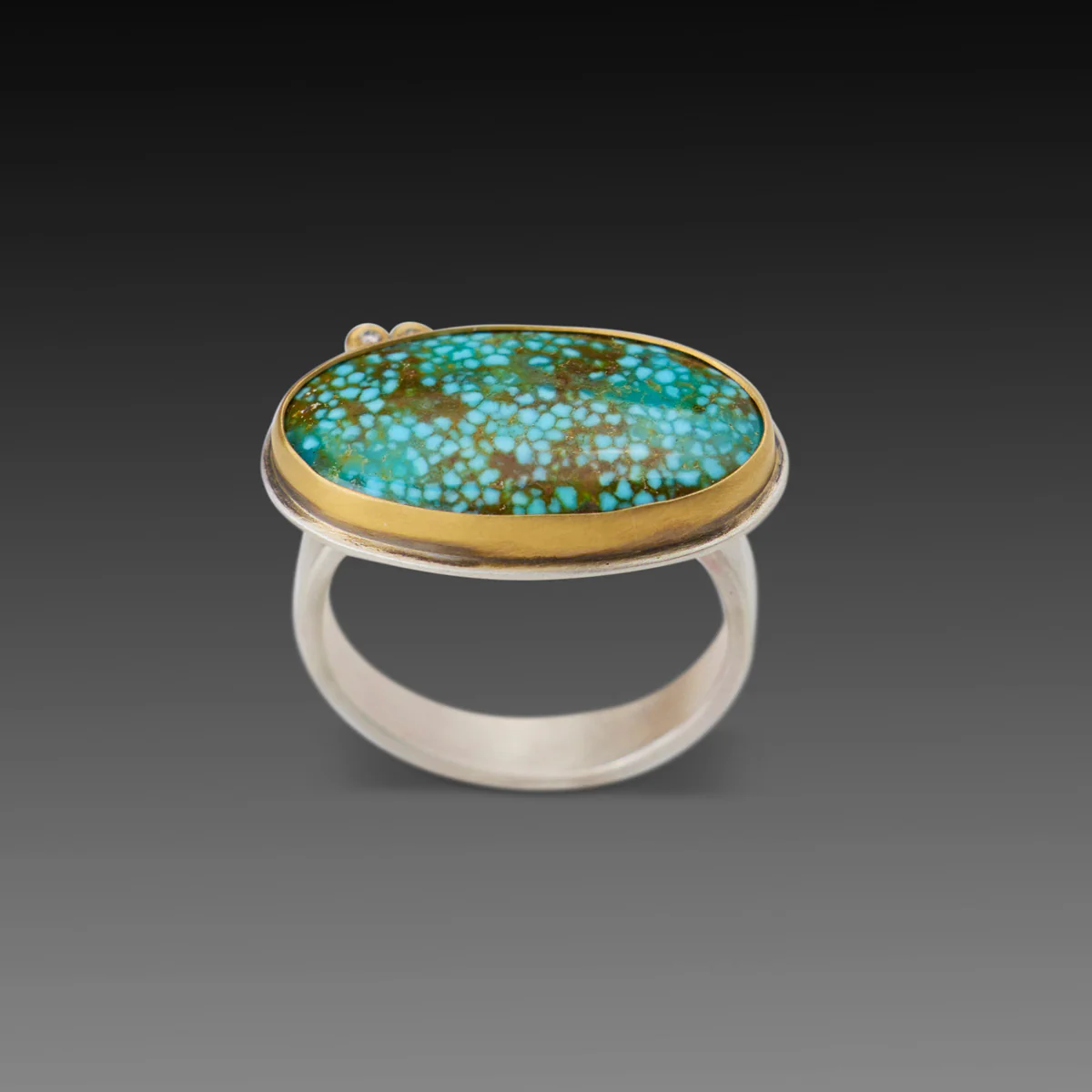 Oval Turquoise Ring with Diamonds - Image 3