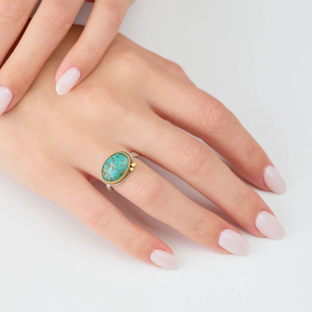 Oval Turquoise Ring with Gold Dots - Image 2
