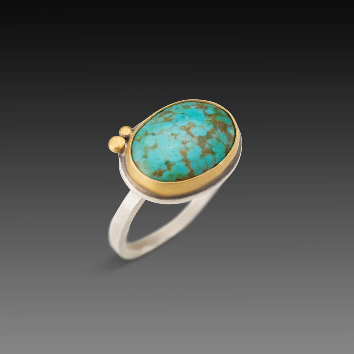 Oval Turquoise Ring with Gold Dots - Image 3