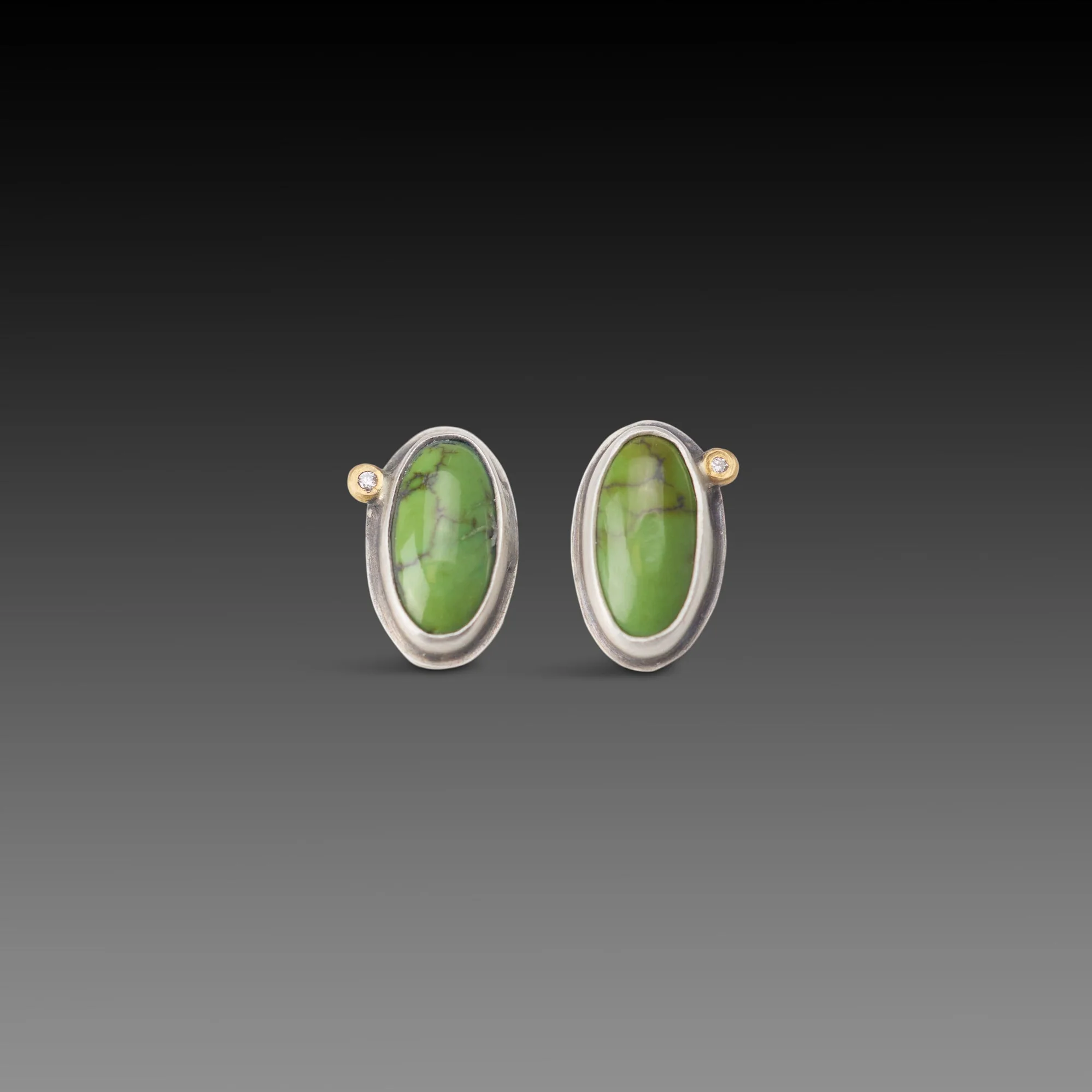 Oval Turquoise Stud Earrings with Diamond Dot