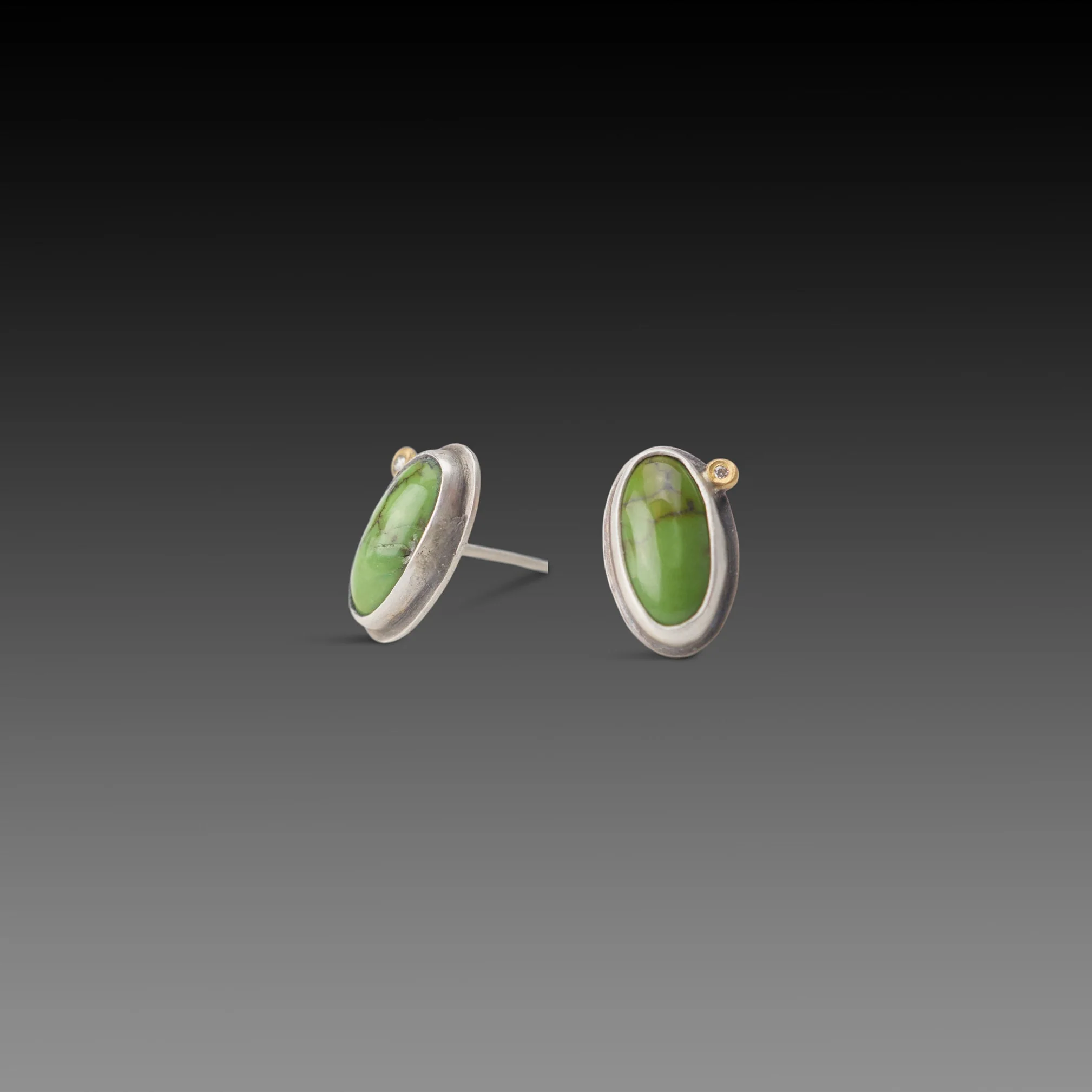 Oval Turquoise Stud Earrings with Diamond Dot - Image 3