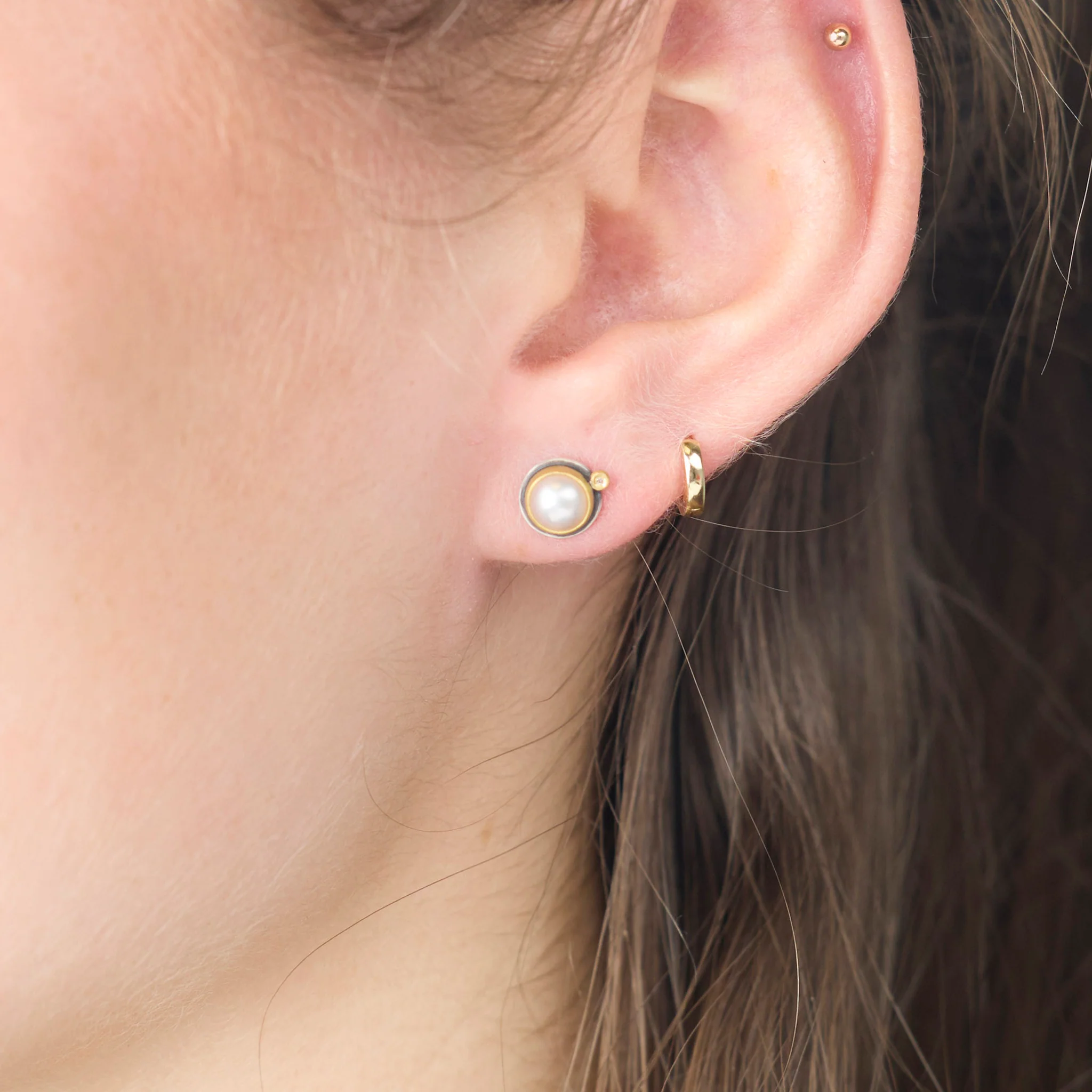 Pearl Stud Earrings with Diamond - Image 2